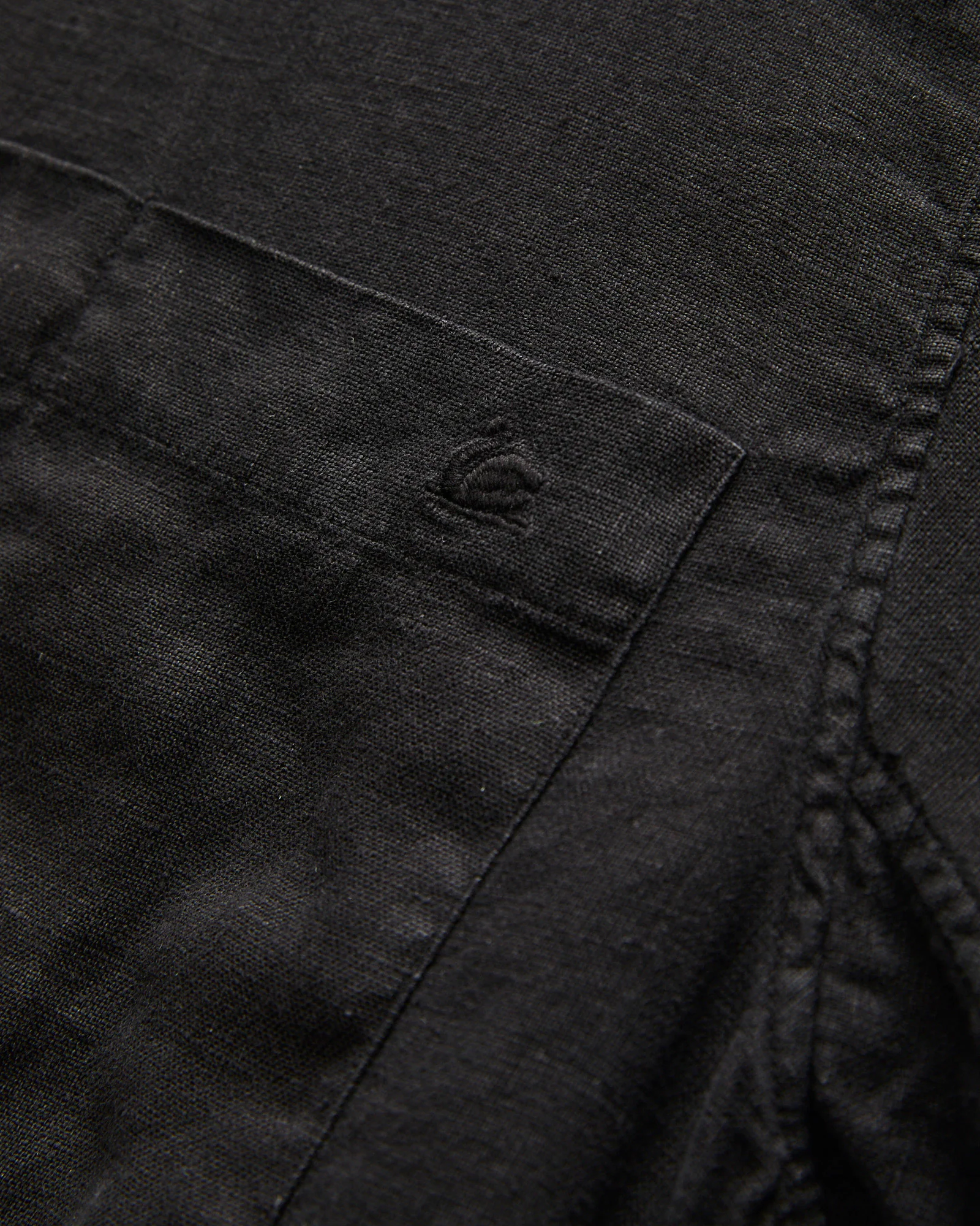Linen Bowling Short Sleeve Shirt in Deep Black - Image 7