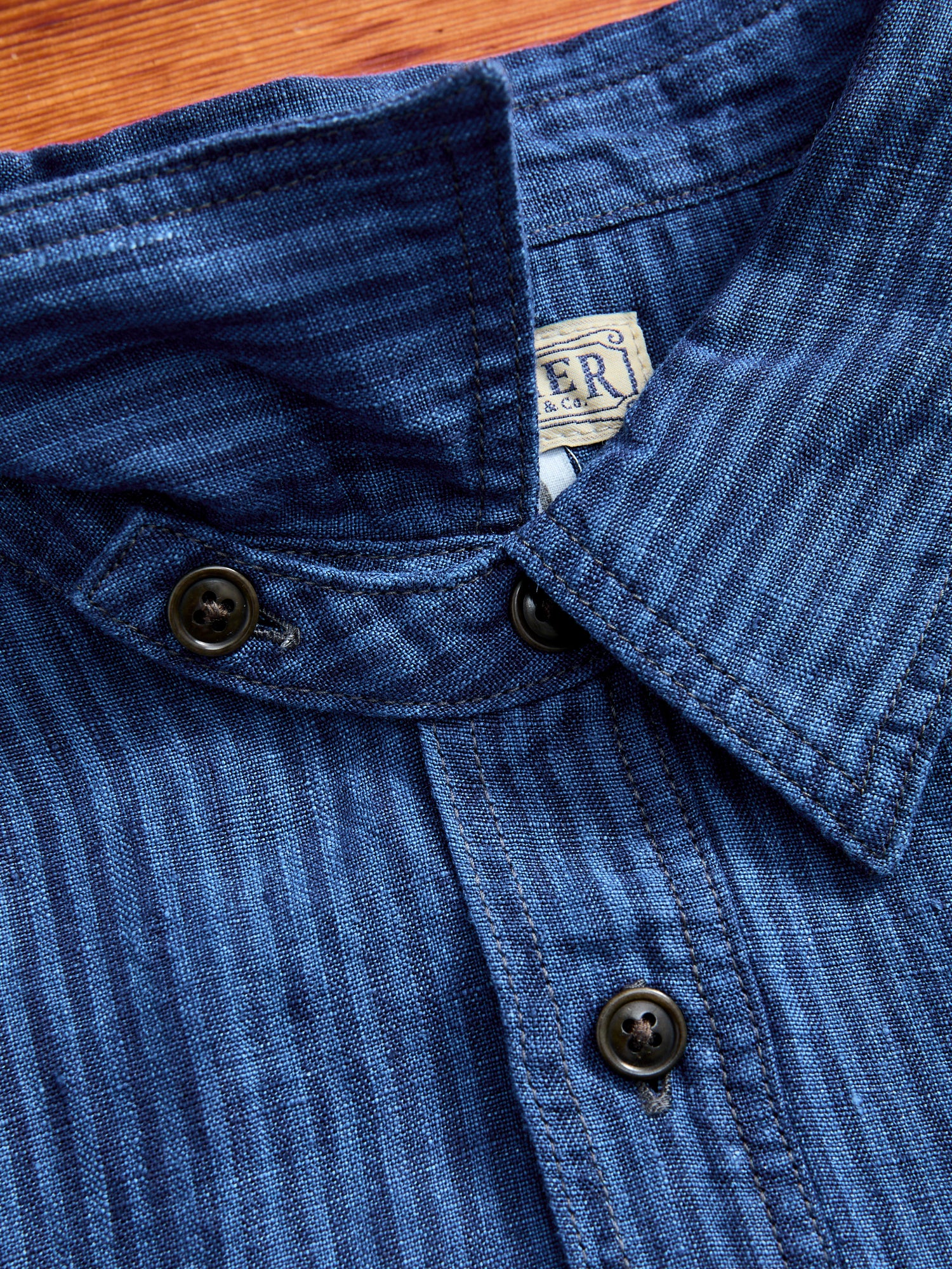 100WS Linen Workshirt in Indigo Stripe - Image 5