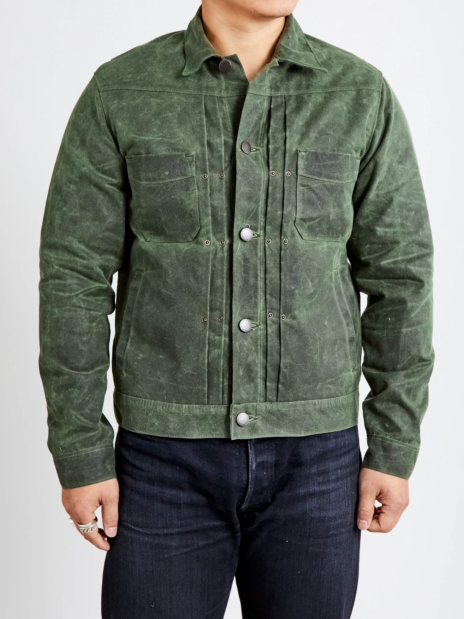 10oz Waxed Canvas Riders Jacket in Olive - Image 2