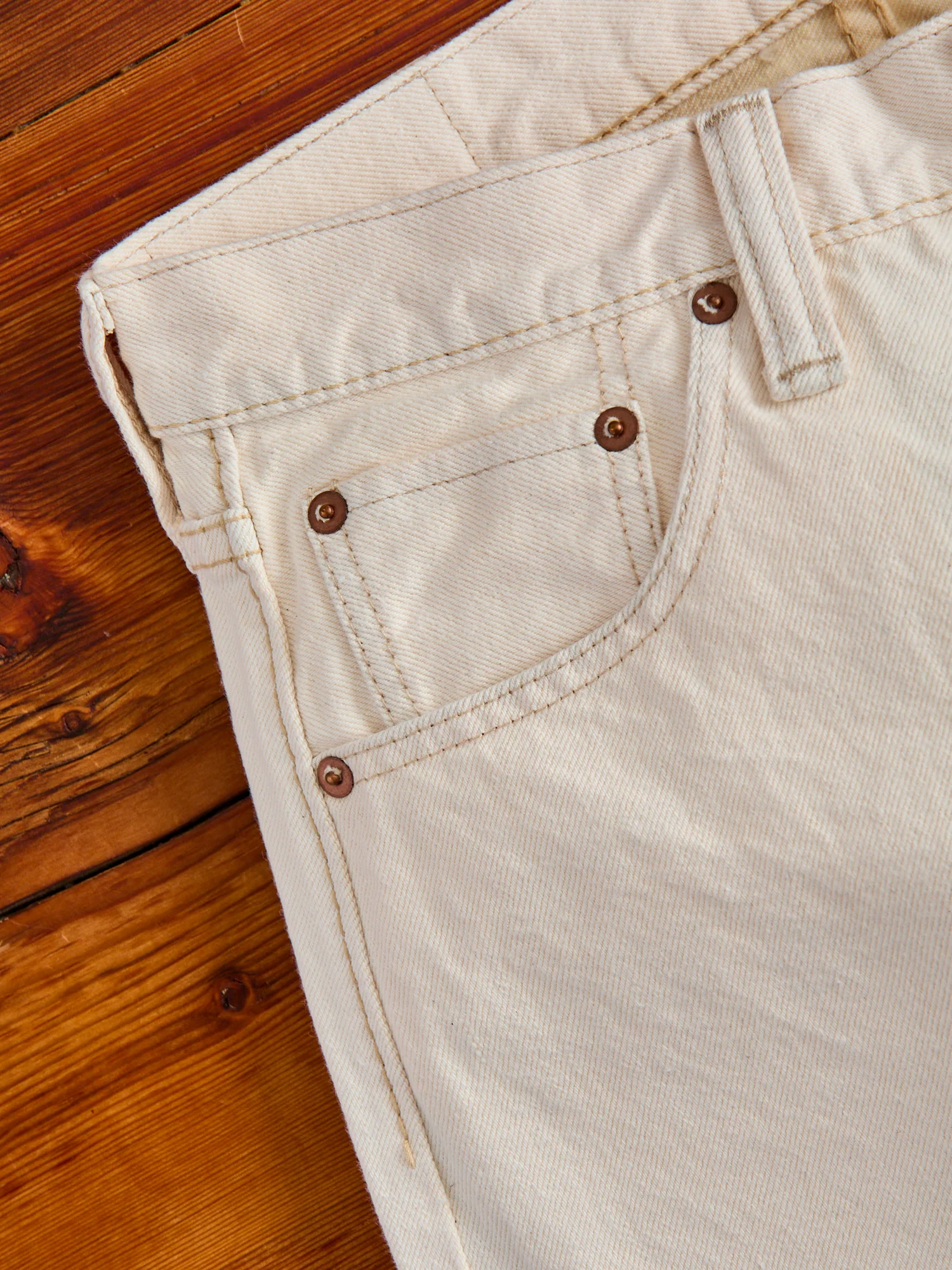 1172-2 "Ecru Beige" 14oz Rinsed Selvedge Denim - Relaxed Tapered Fit - Image 4