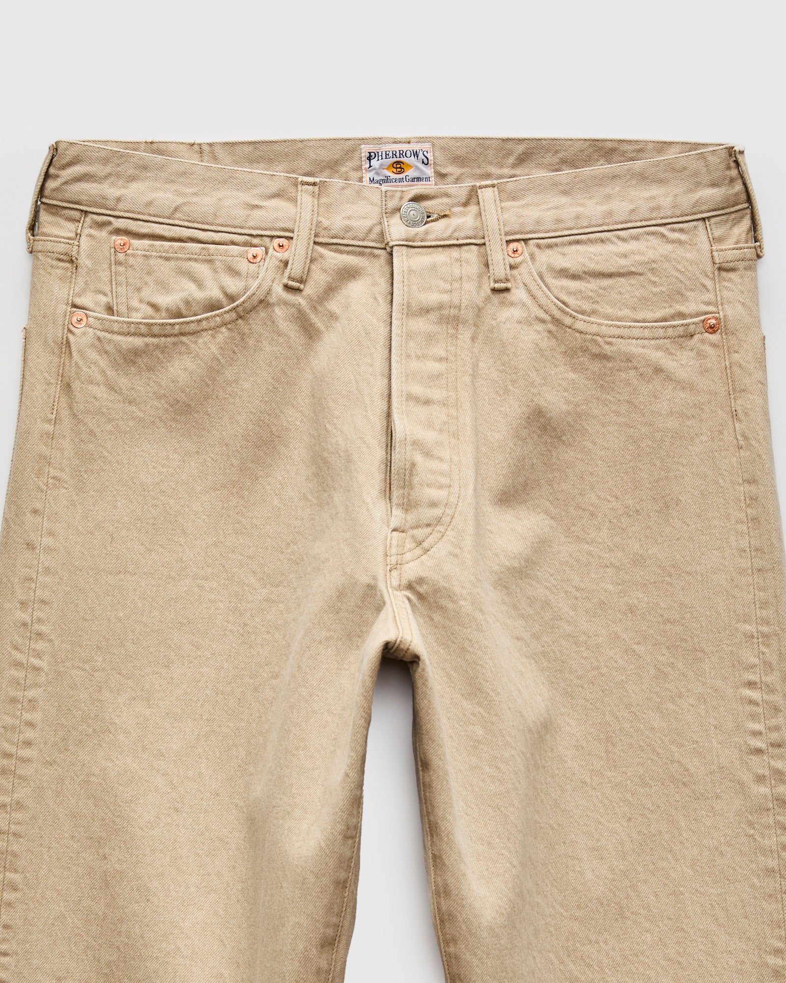 13.5oz Beige Garment Dyed Denim - 50s Straight Fit - Image 4