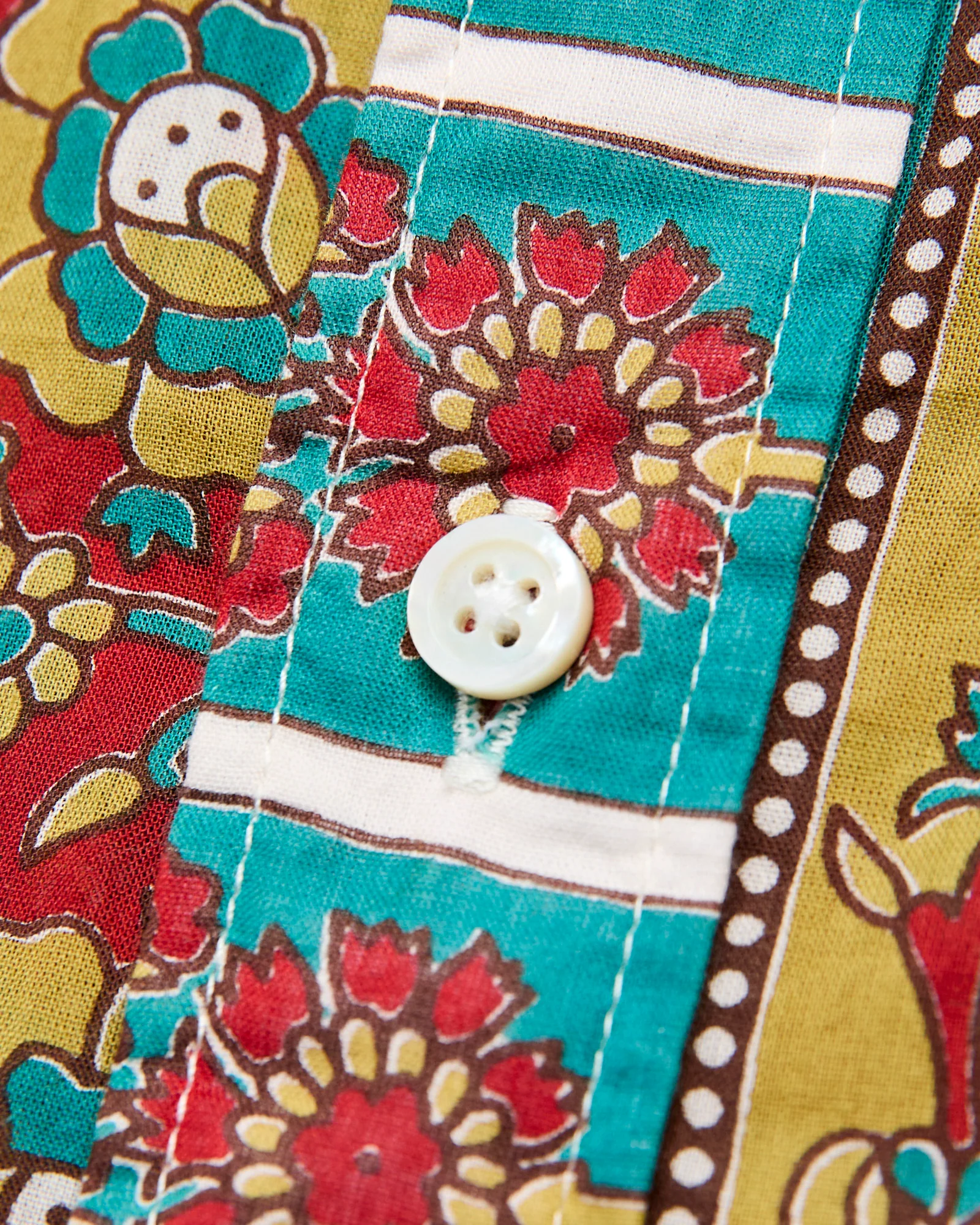 19th Century Button-Down Shirt in Jade Khaki Floral Stripe - Image 6