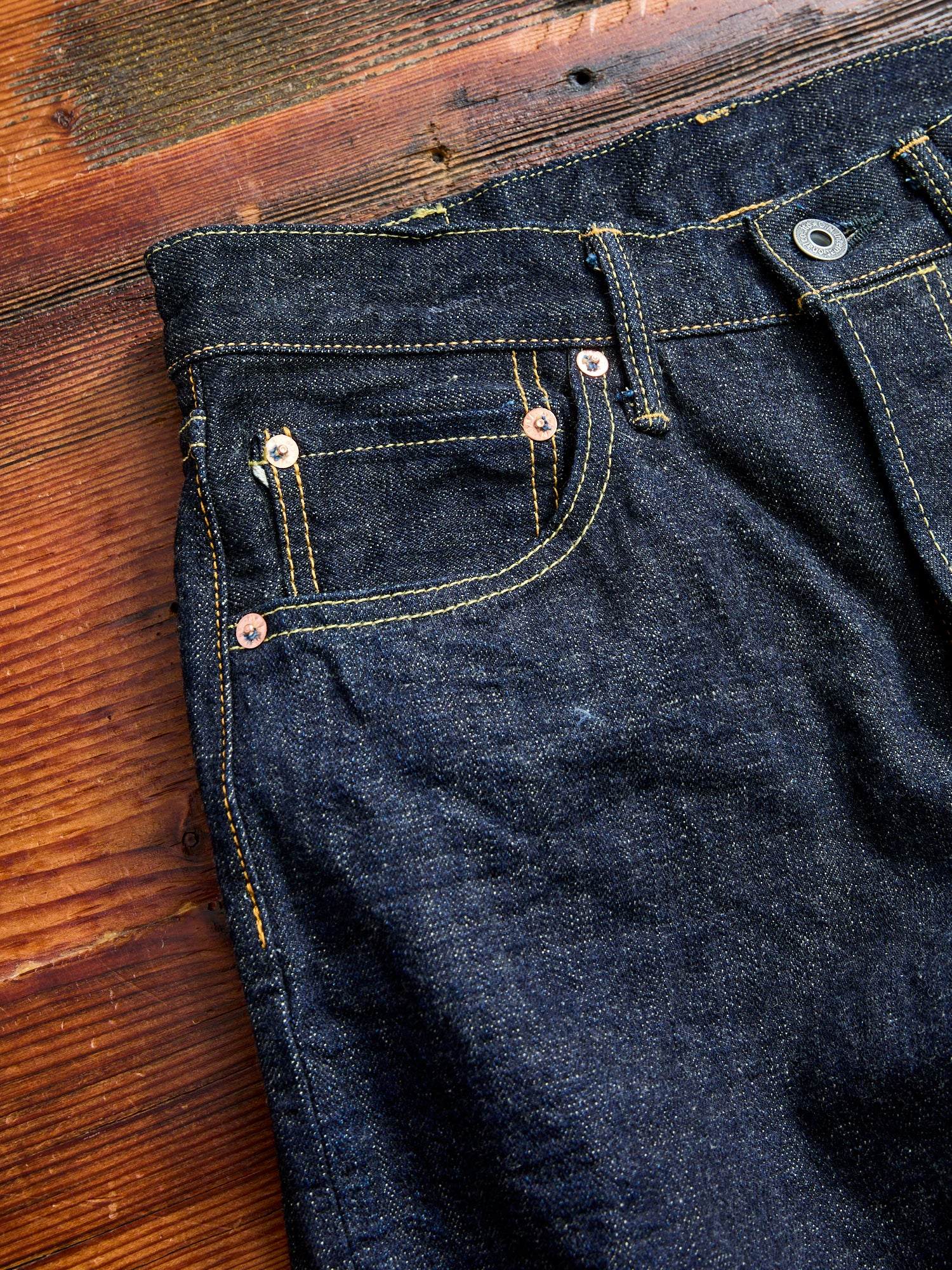 246-14KBE "Blue Oni" Indigo Beige 14oz Selvedge Denim - Clean Straight Fit - Image 6
