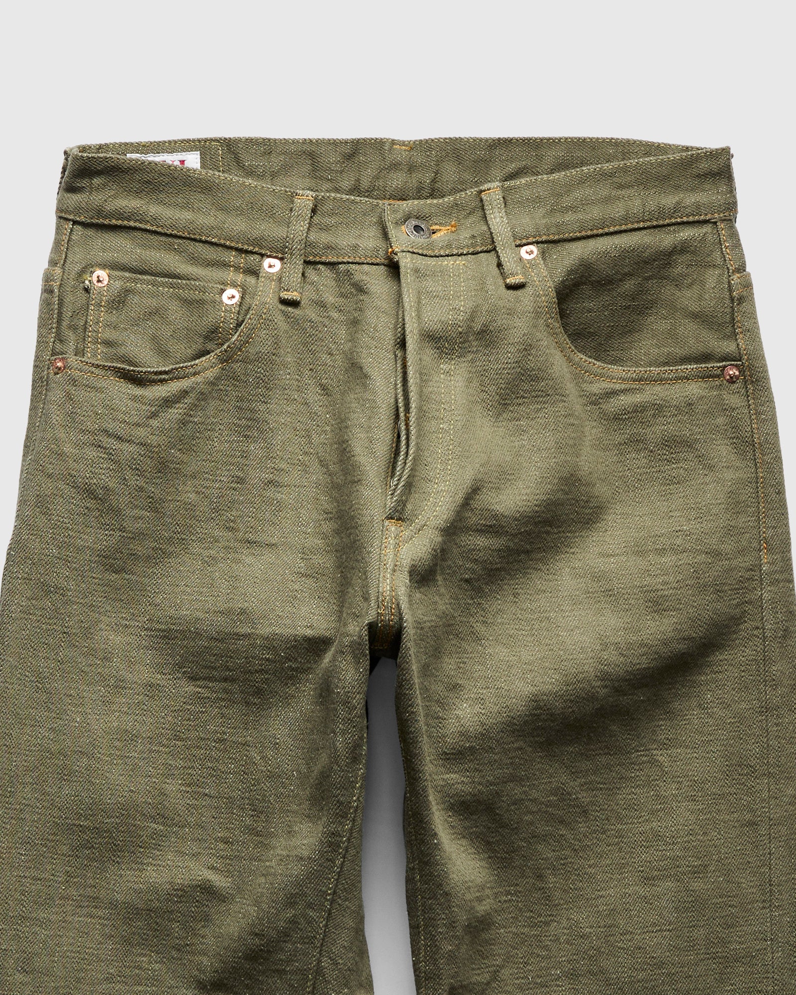266-OLD18 "Olive" 18oz Low Tension Olive Selvedge Denim - Relaxed Straight Fit - Image 5