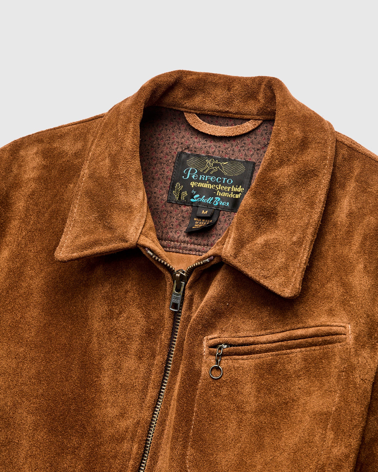 375 Rough Out Cowhide Trucker Jacket in Saddle - Image 5