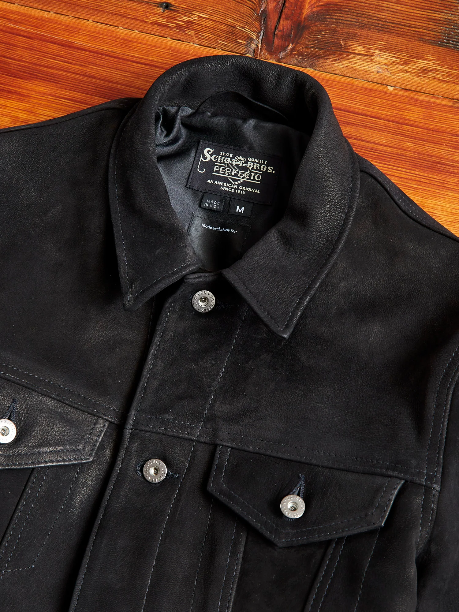 "3sixteen x Schott NYC" Goatskin Type-3 Leather Jacket in Black - Image 3