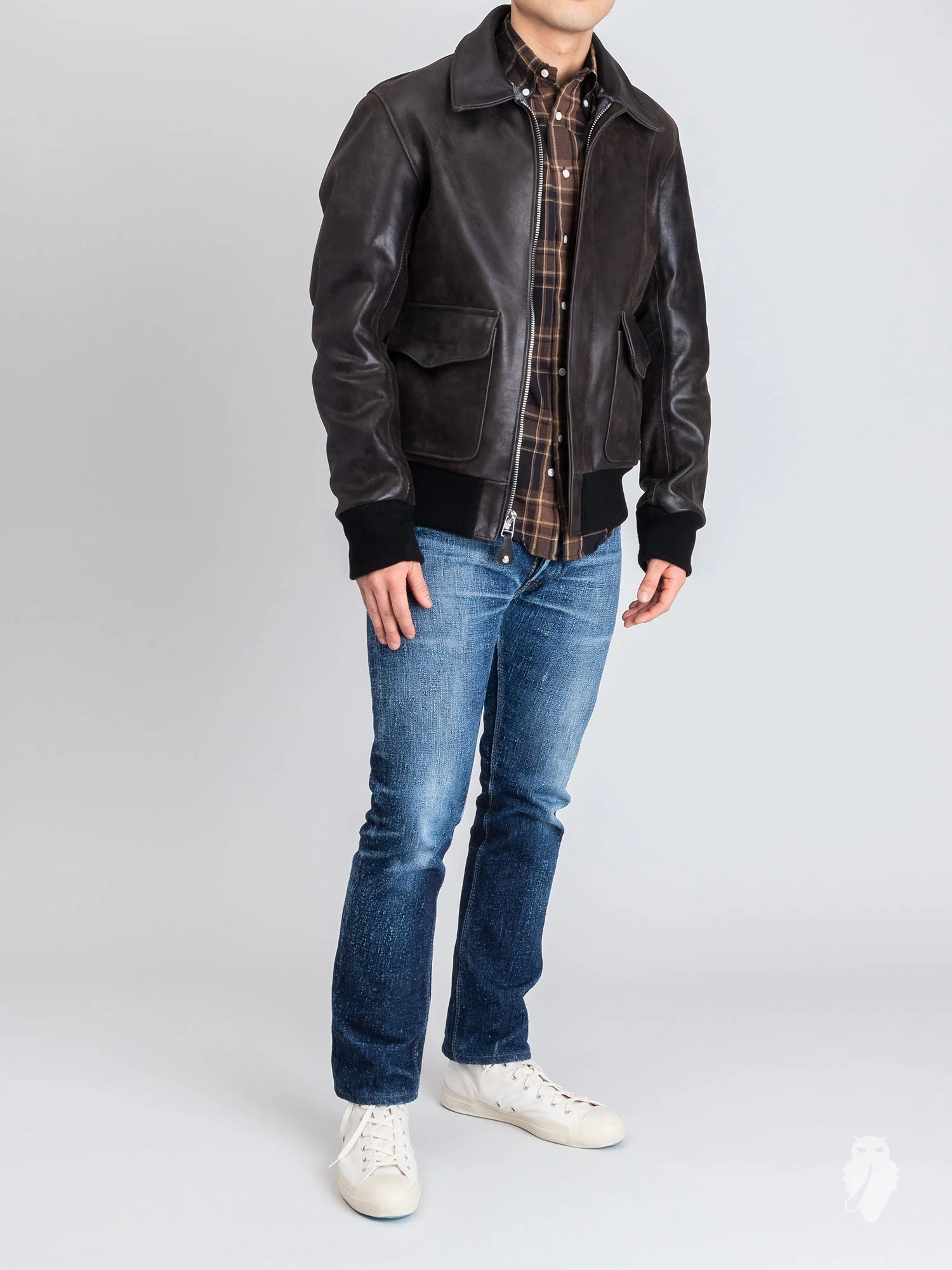 "3sixteen x Schott NYC" A2 Leather Flight Jacket in Black - Image 16