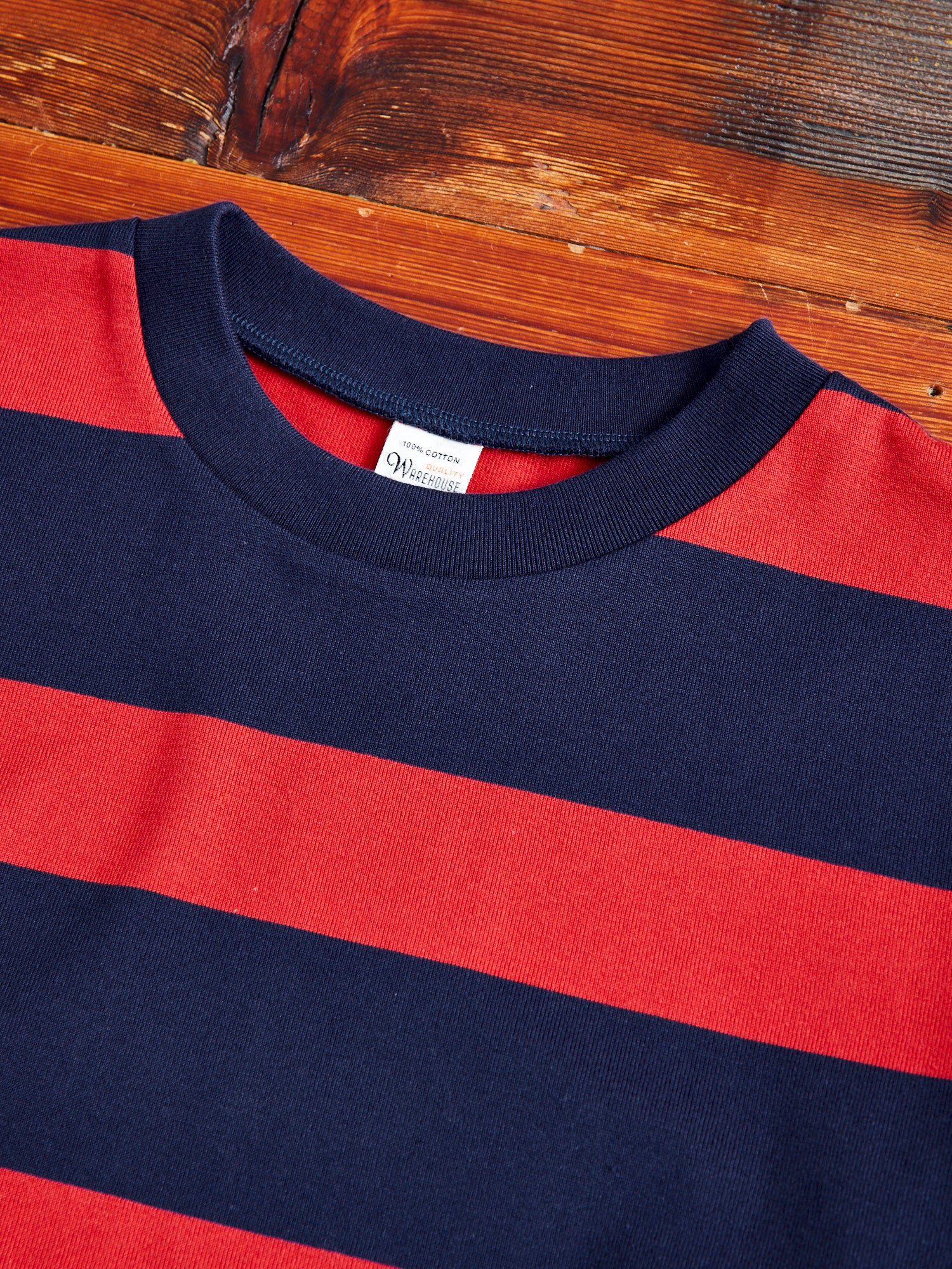 4089 Loopwheel Stripe Border Tee in Navy Red - Image 3