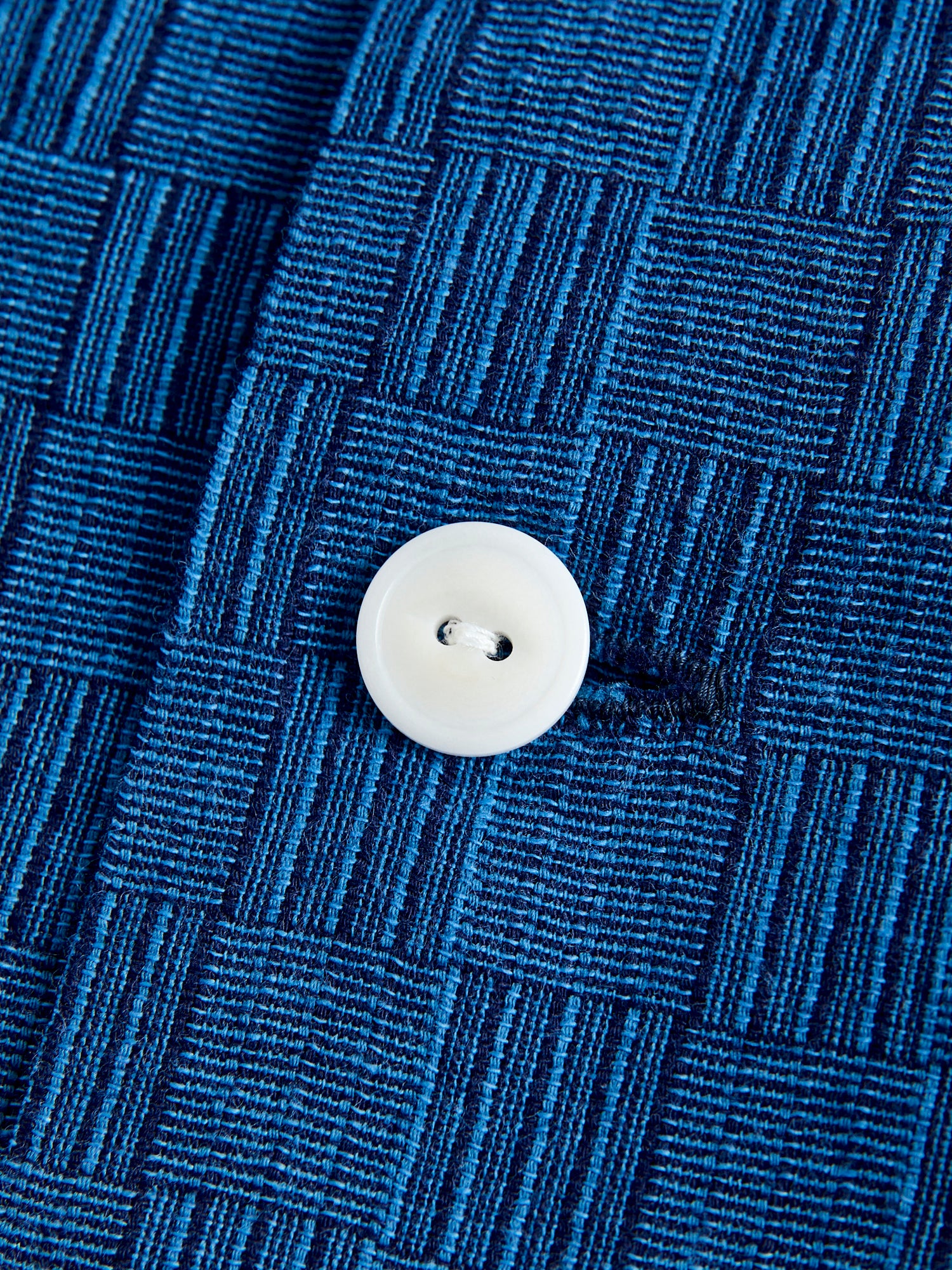 "Awa-Ai" Long Sleeve Shirt in Indigo Shijira Basketweave - Image 5