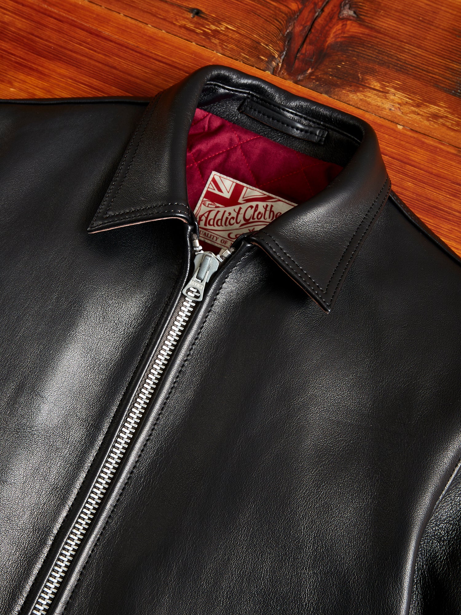 AD-01 Sheepskin Leather Center Zip Jacket in Black - Image 3