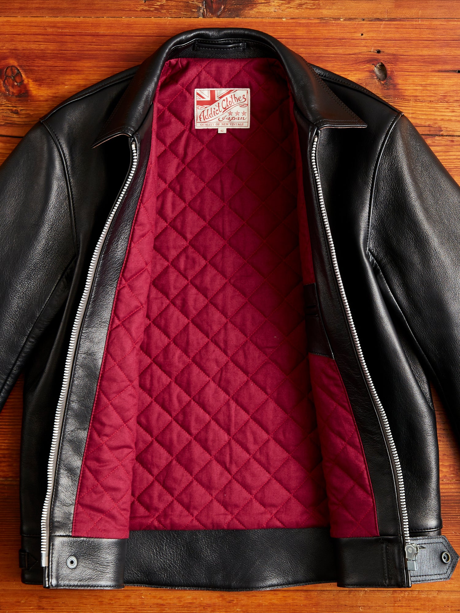 AD-01 Sheepskin Leather Center Zip Jacket in Black - Image 9