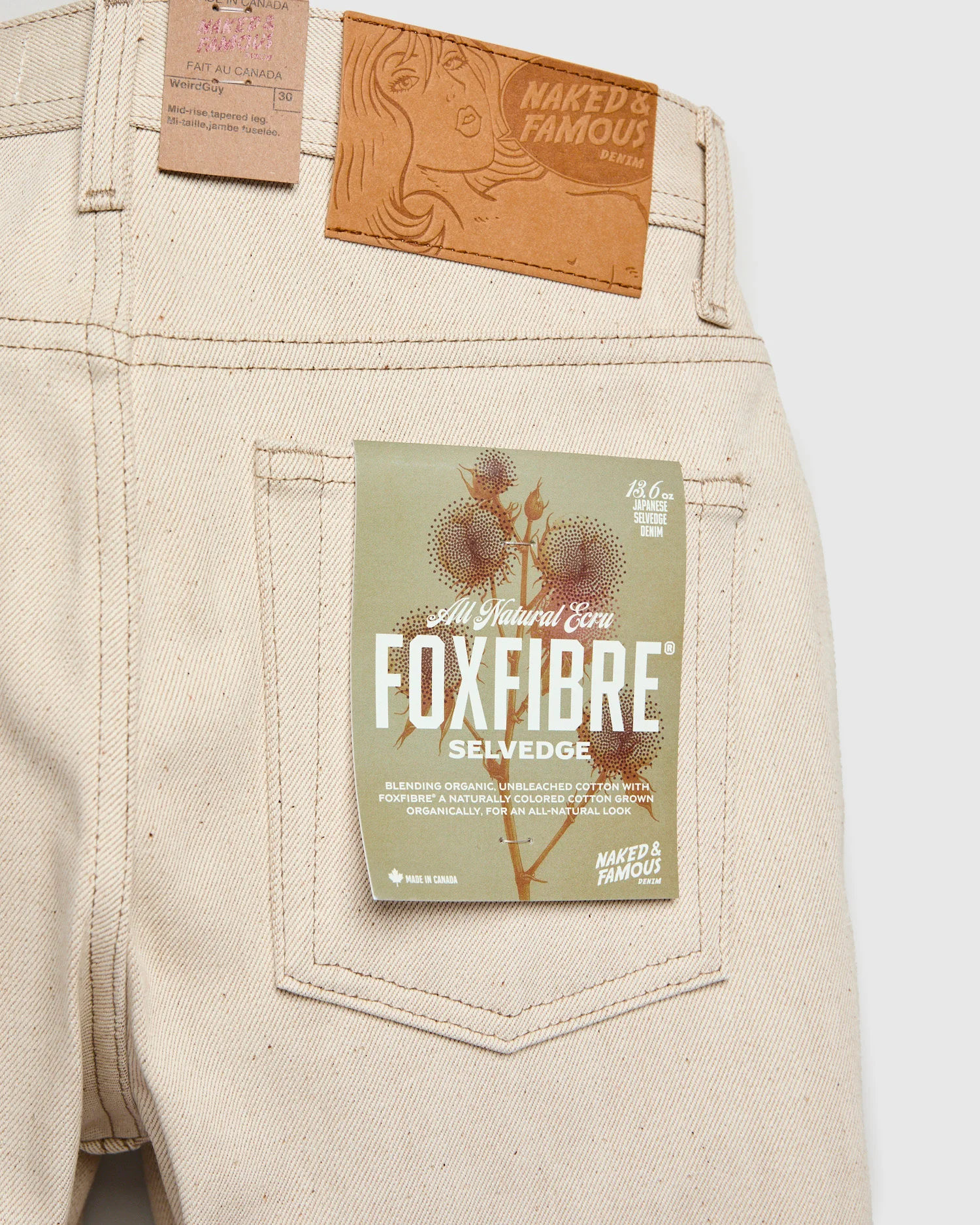 "All Natural Foxfibre" 13.6oz Ecru Selvedge Denim - Weird Guy Fit - Image 4