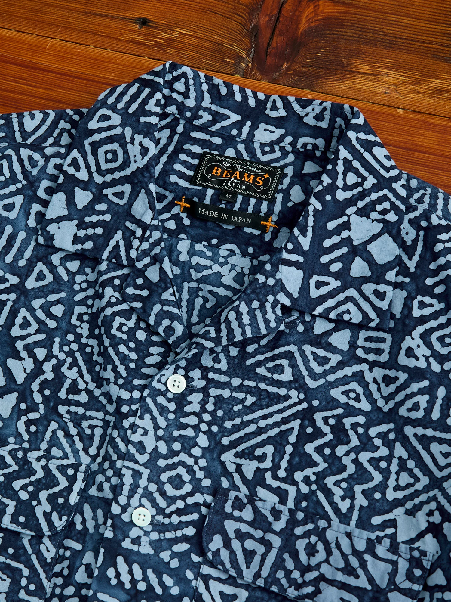 Batik Print Open Collar Shirt in Blue - Image 3