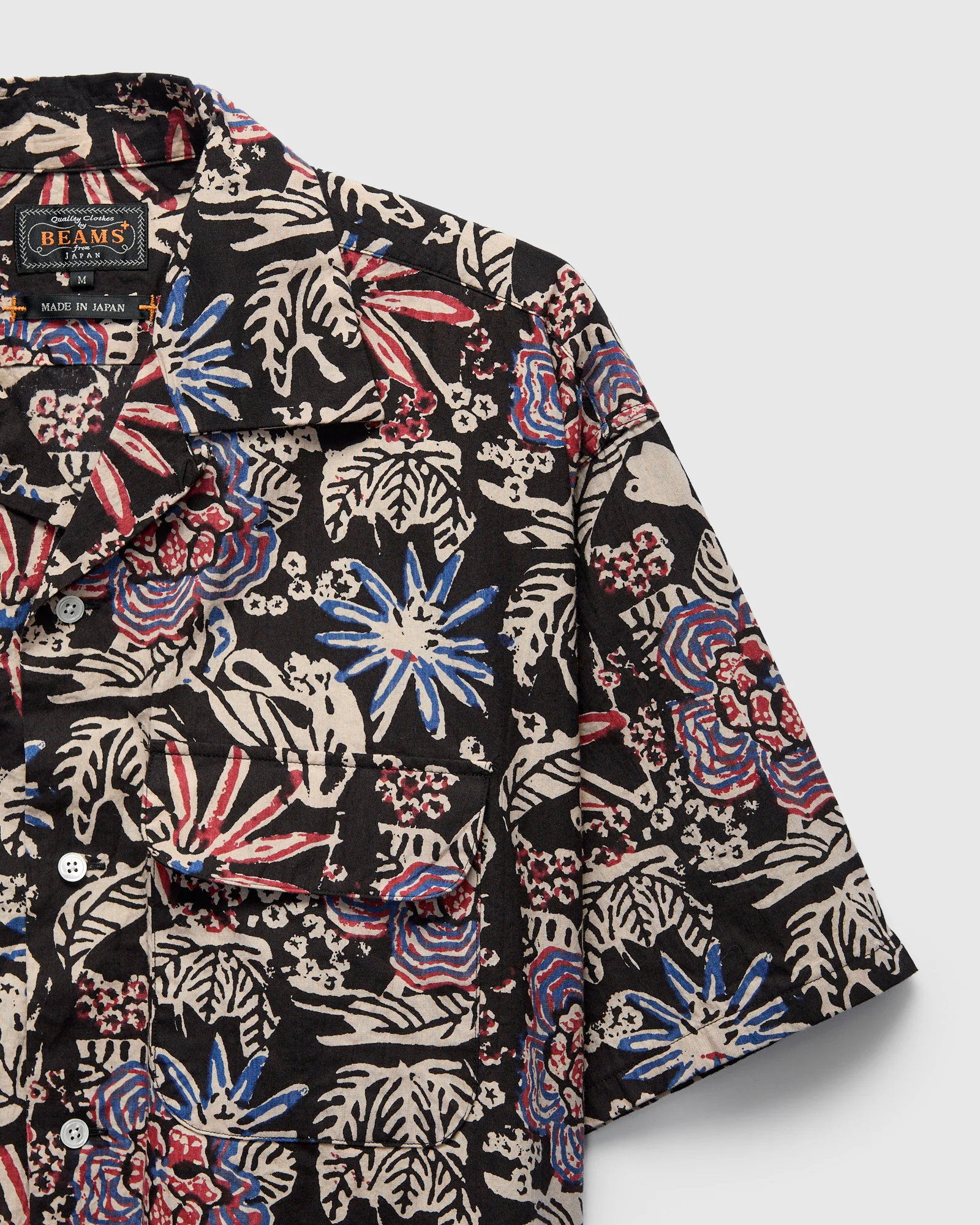 Block Print Open Collar Shirt in Black - Image 5