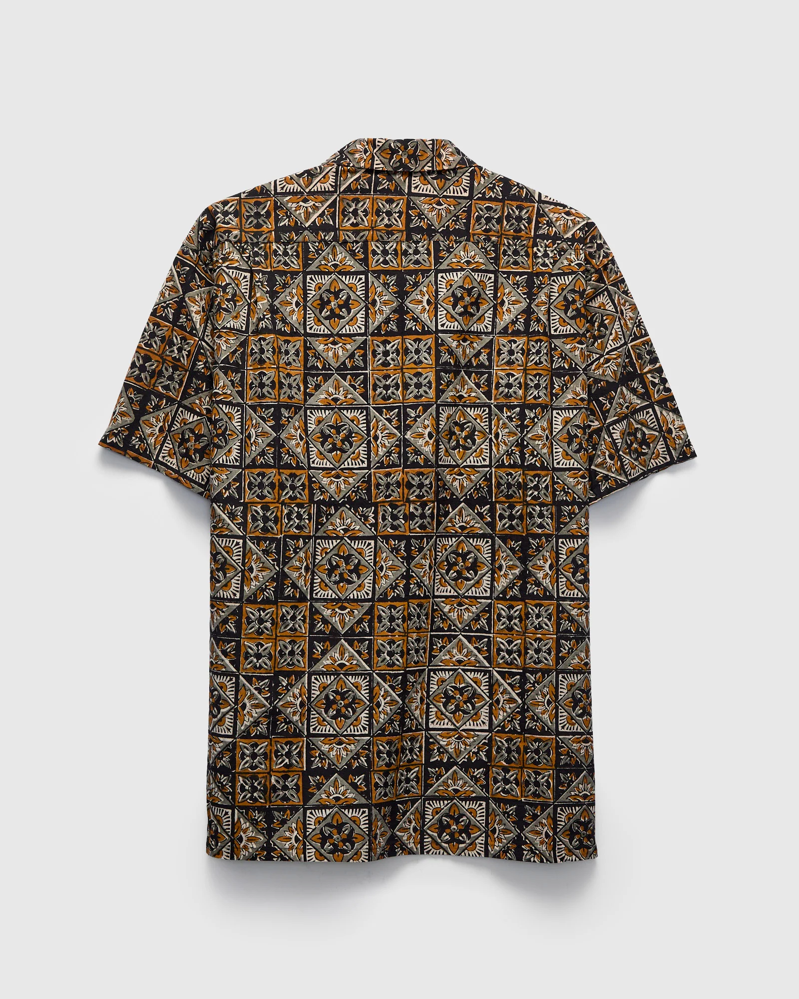 Block Print Open Collar Shirt in Brown - Image 3