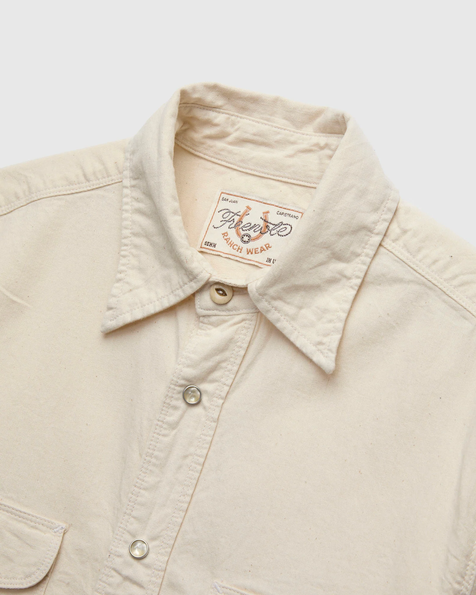 Bode SS Shirt in Natural Herringbone - Image 3