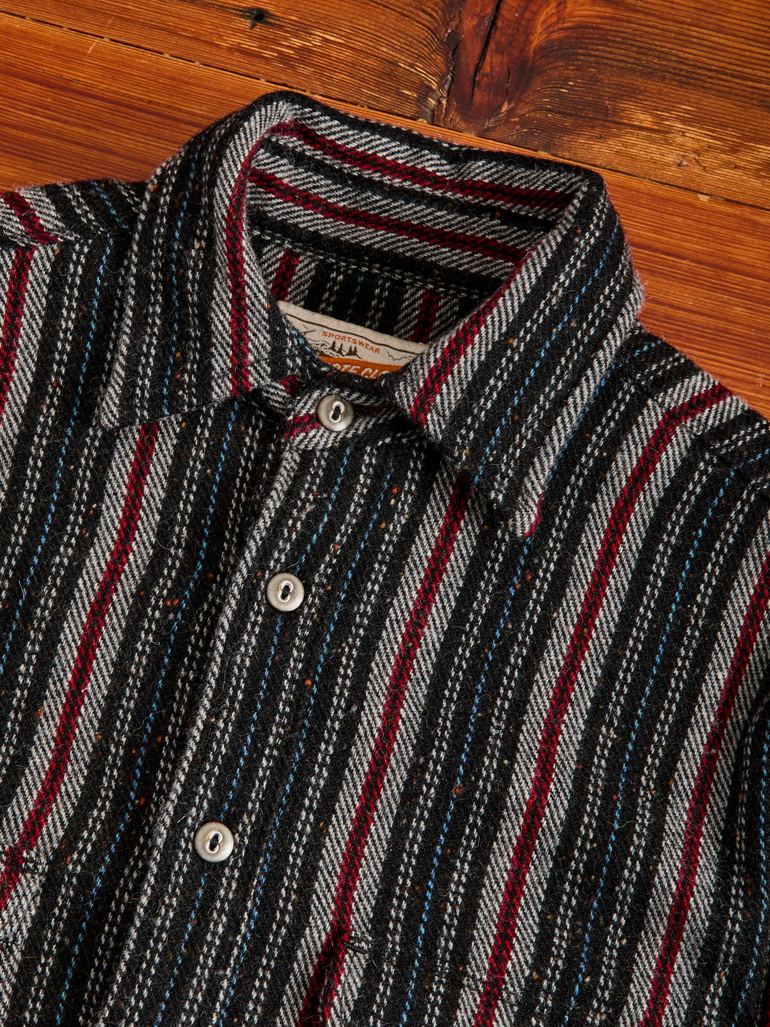 Bodie Wool Shirt in Black Stripe - Image 4