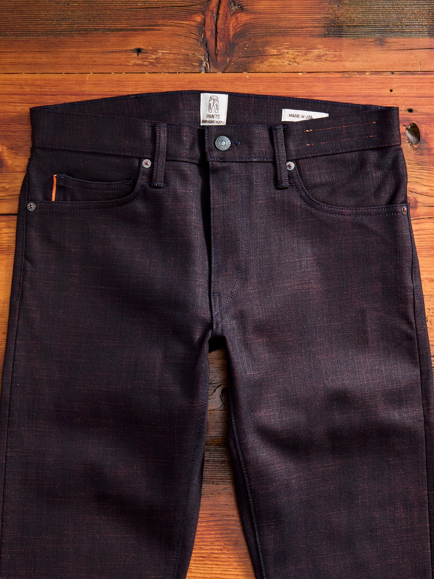 "Etched" 13oz Bordeaux Weft Stretch Selvedge Denim - Pen Slim - Image 6