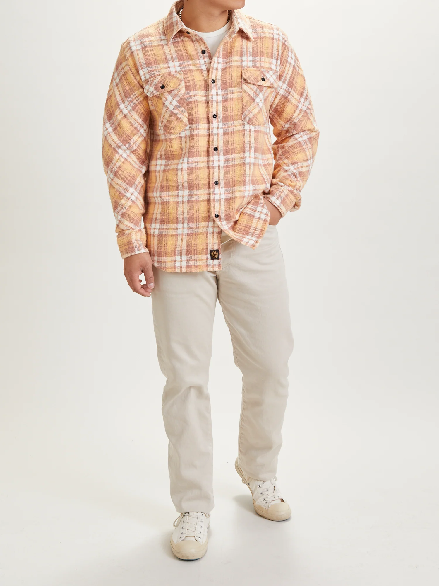 Bryson Flannel Shirt in Sunfaded Ochre - Image 10