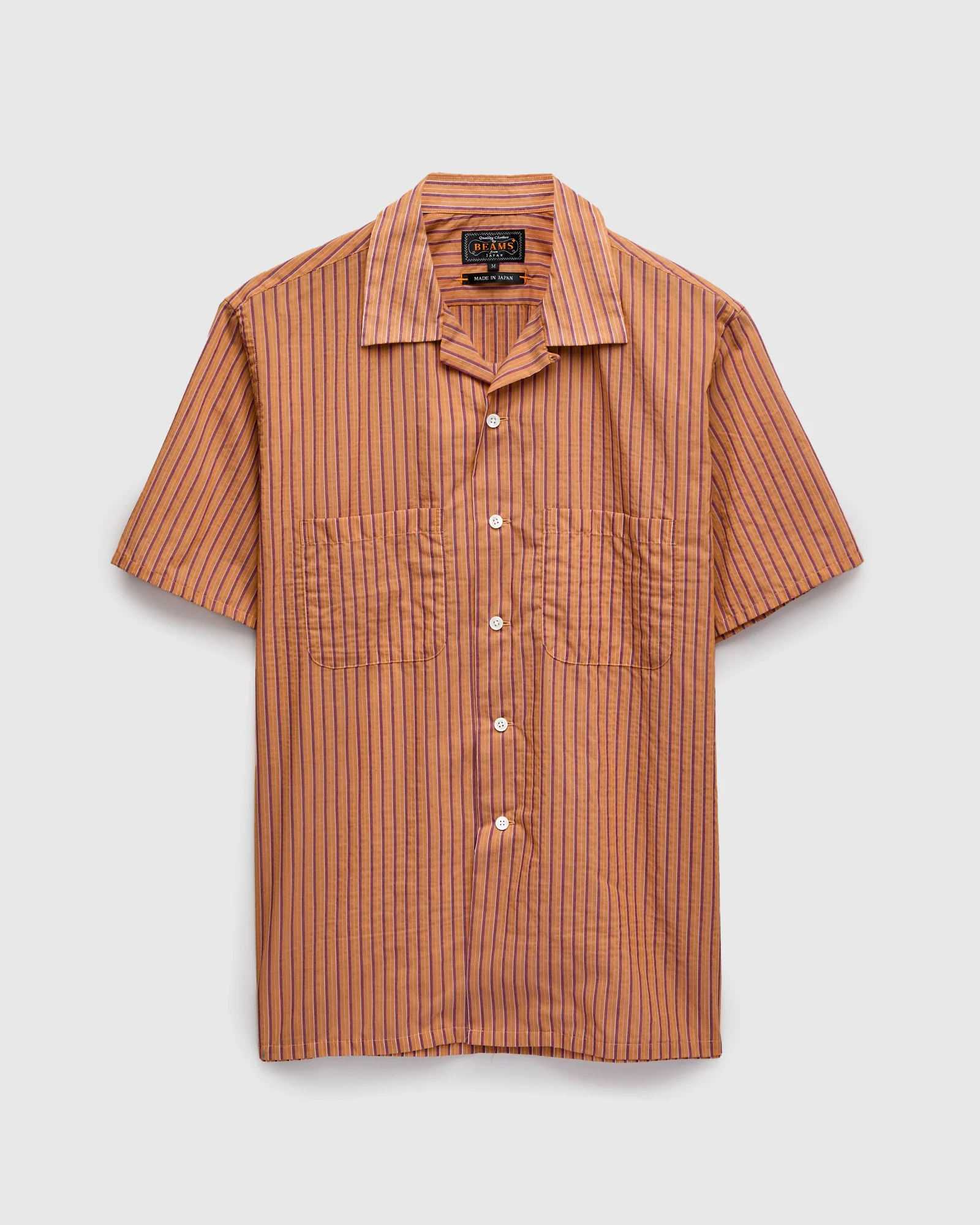 Bumpy Stripe Open Collar Shirt in Orange
