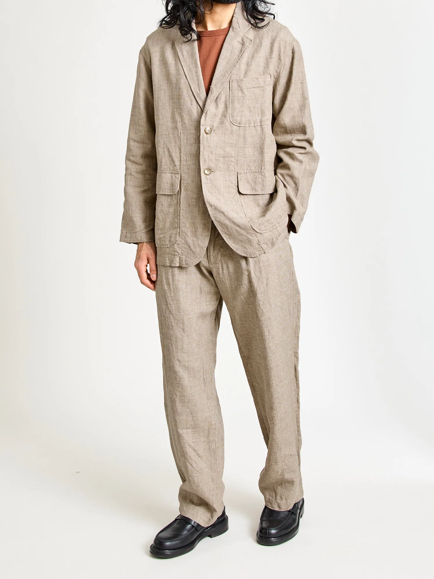 Carlyle Pants in Beige Linen Glen Plaid - Image 12