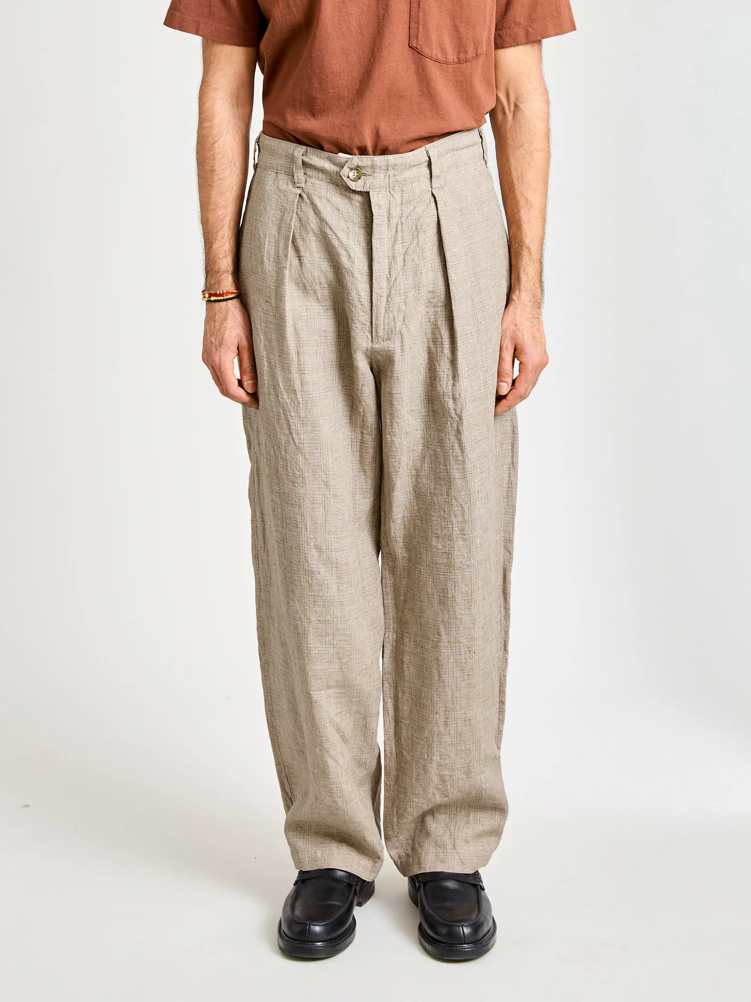 Carlyle Pants in Beige Linen Glen Plaid - Image 2