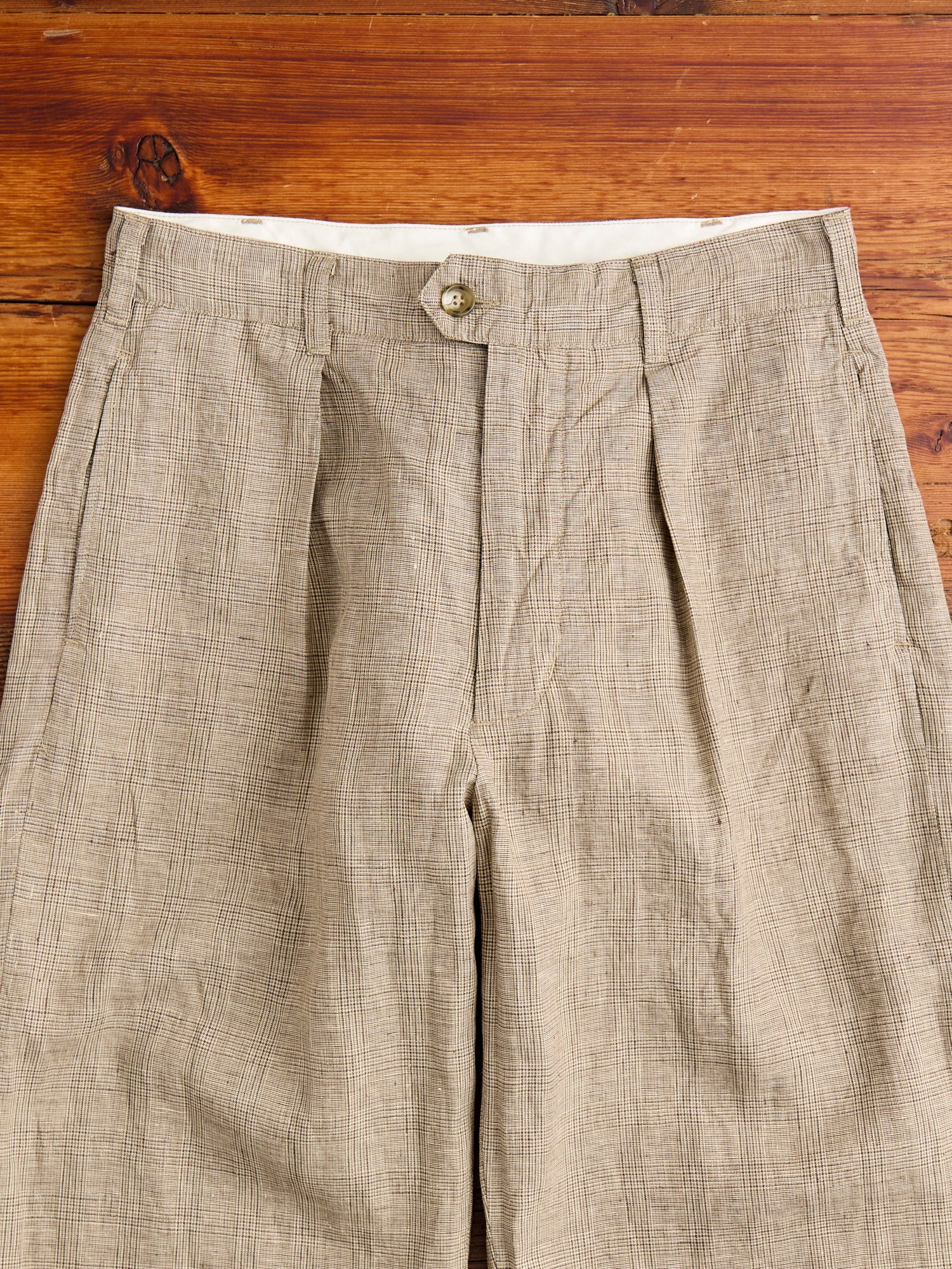 Carlyle Pants in Beige Linen Glen Plaid - Image 3
