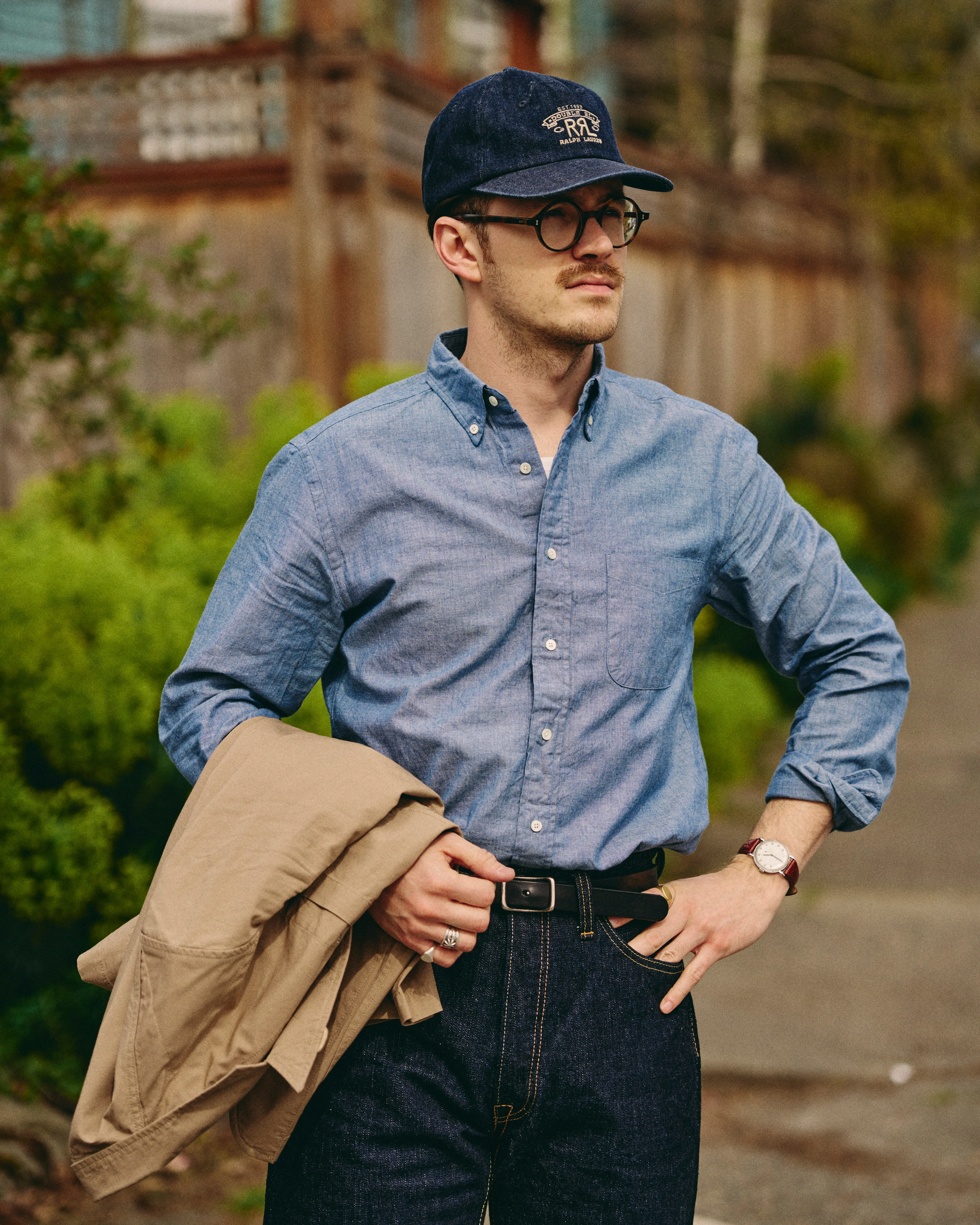 Chambray Button-Down Shirt in Blue - Image 8