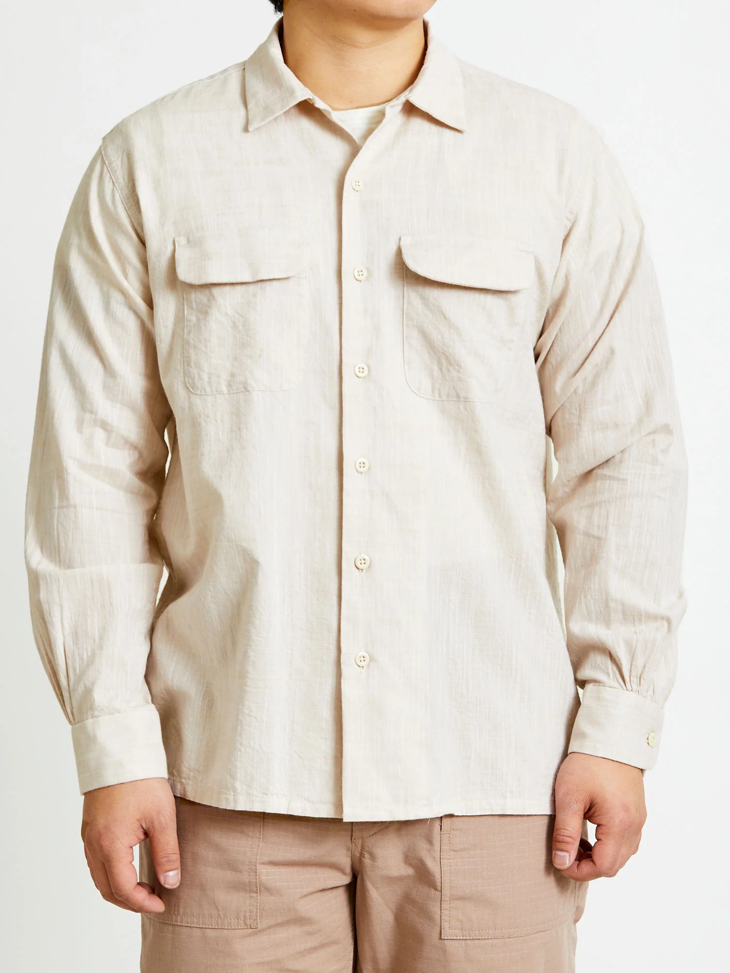 Classic Shirt in Beige Cotton Slub - Image 2