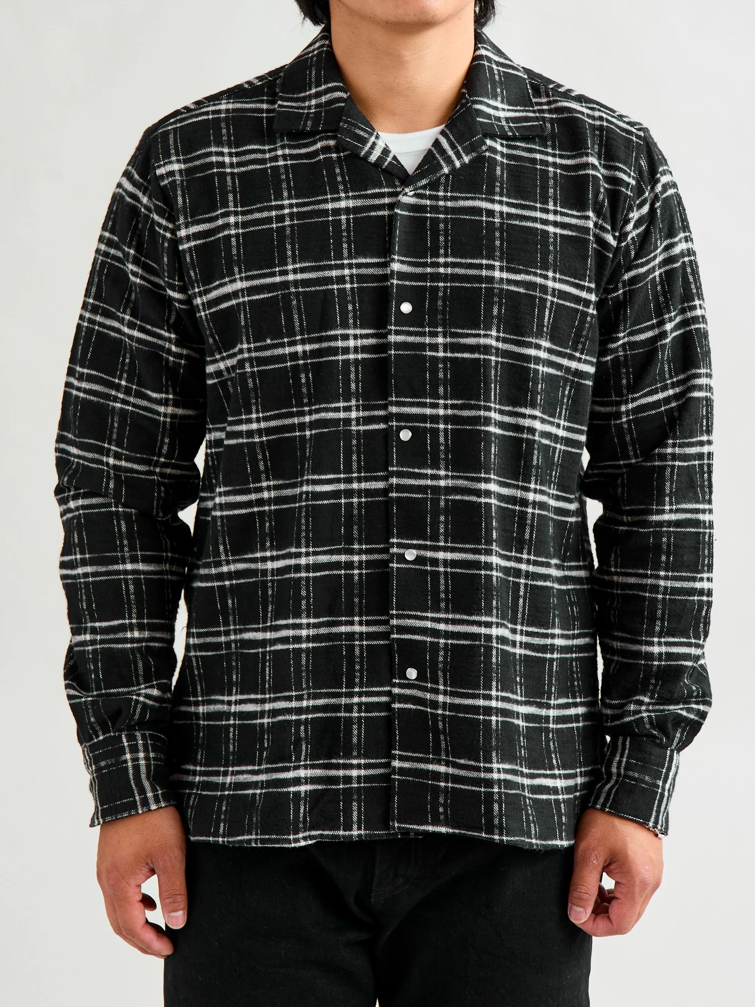 Cotton Slub Check Camp Shirt in Black - Image 2