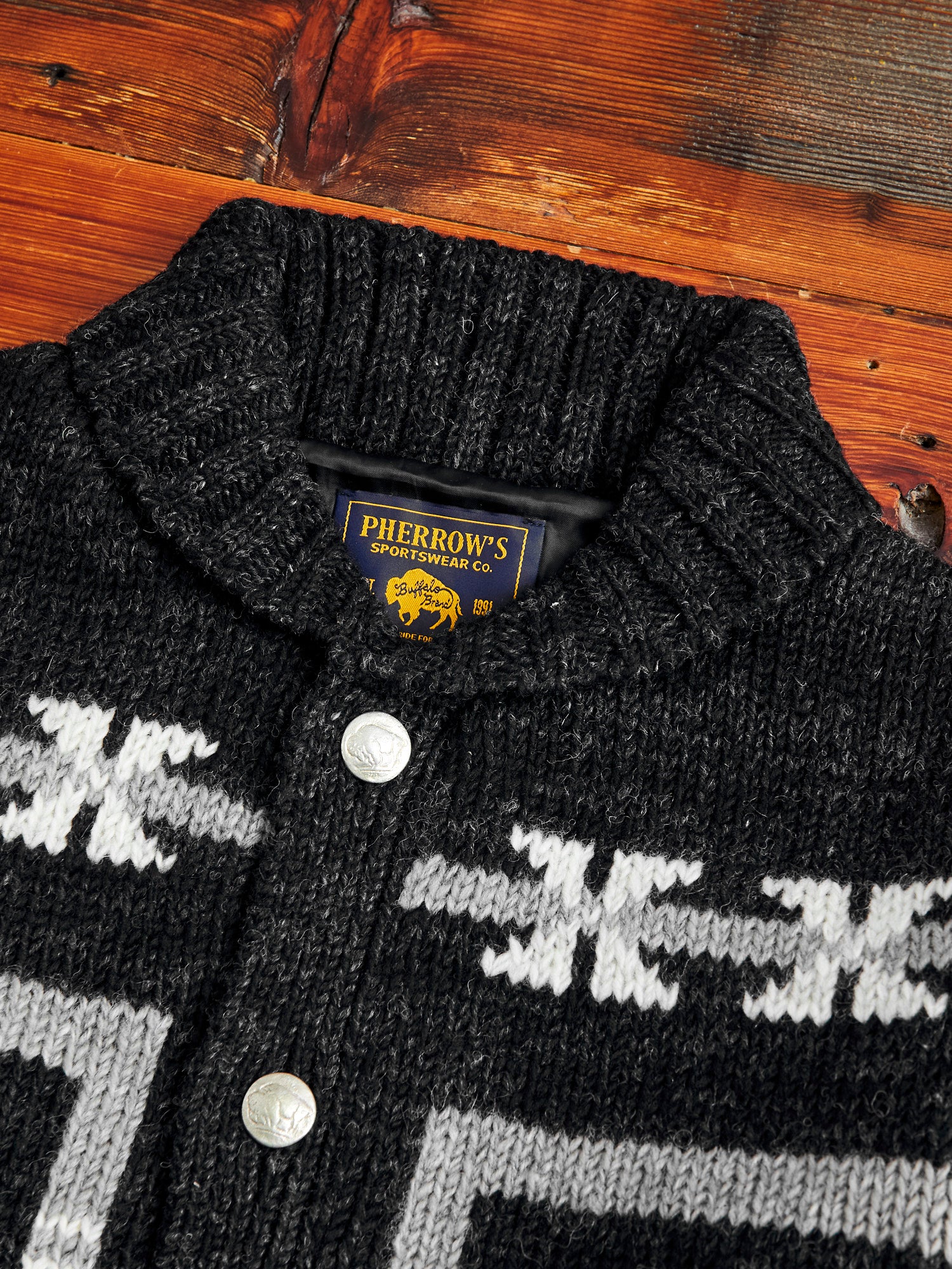 Cowichan Knit Cardigan Sweater in Black - Image 3