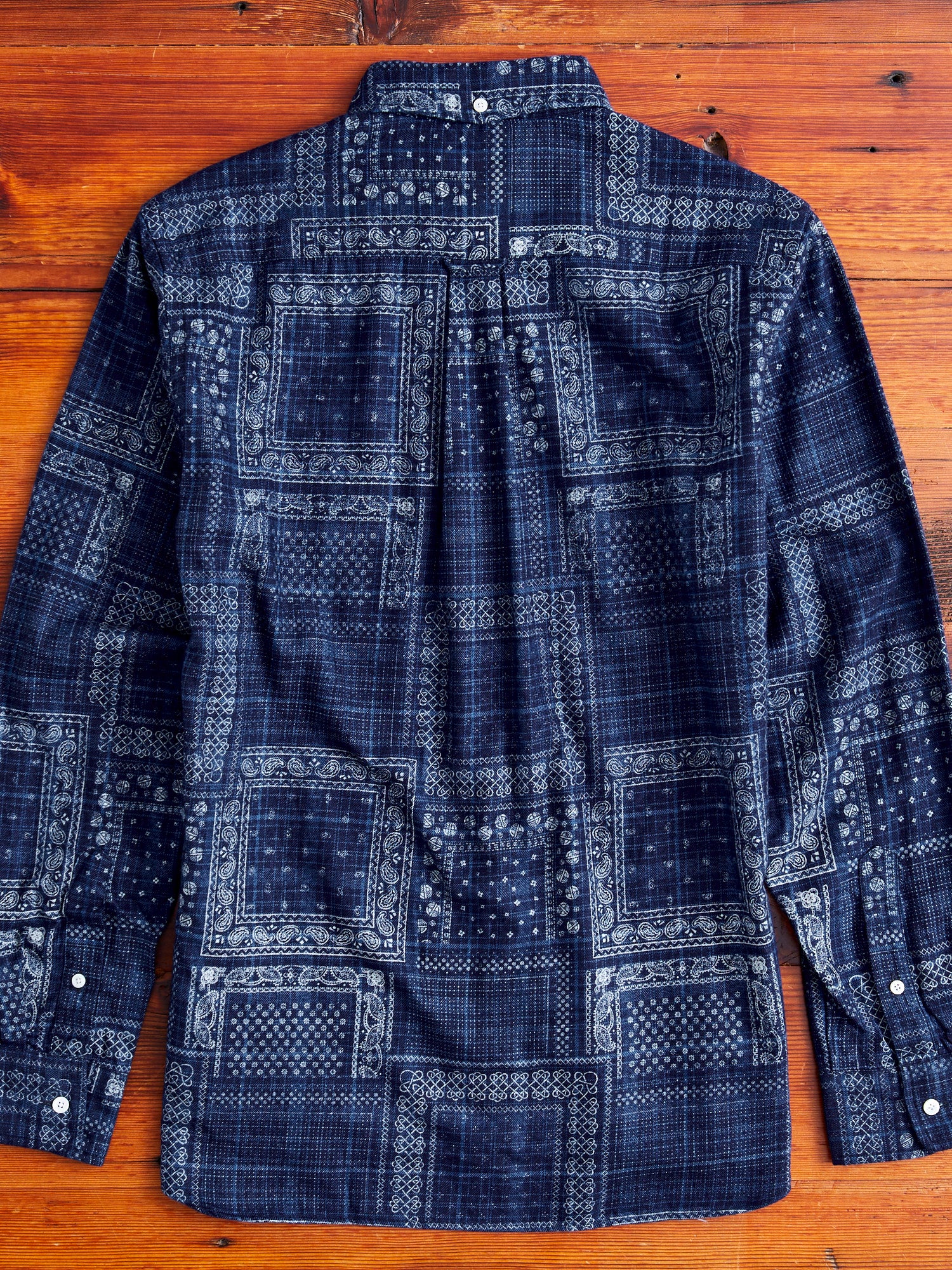 Discharge Print Button-Down Shirt in Indigo - Image 9