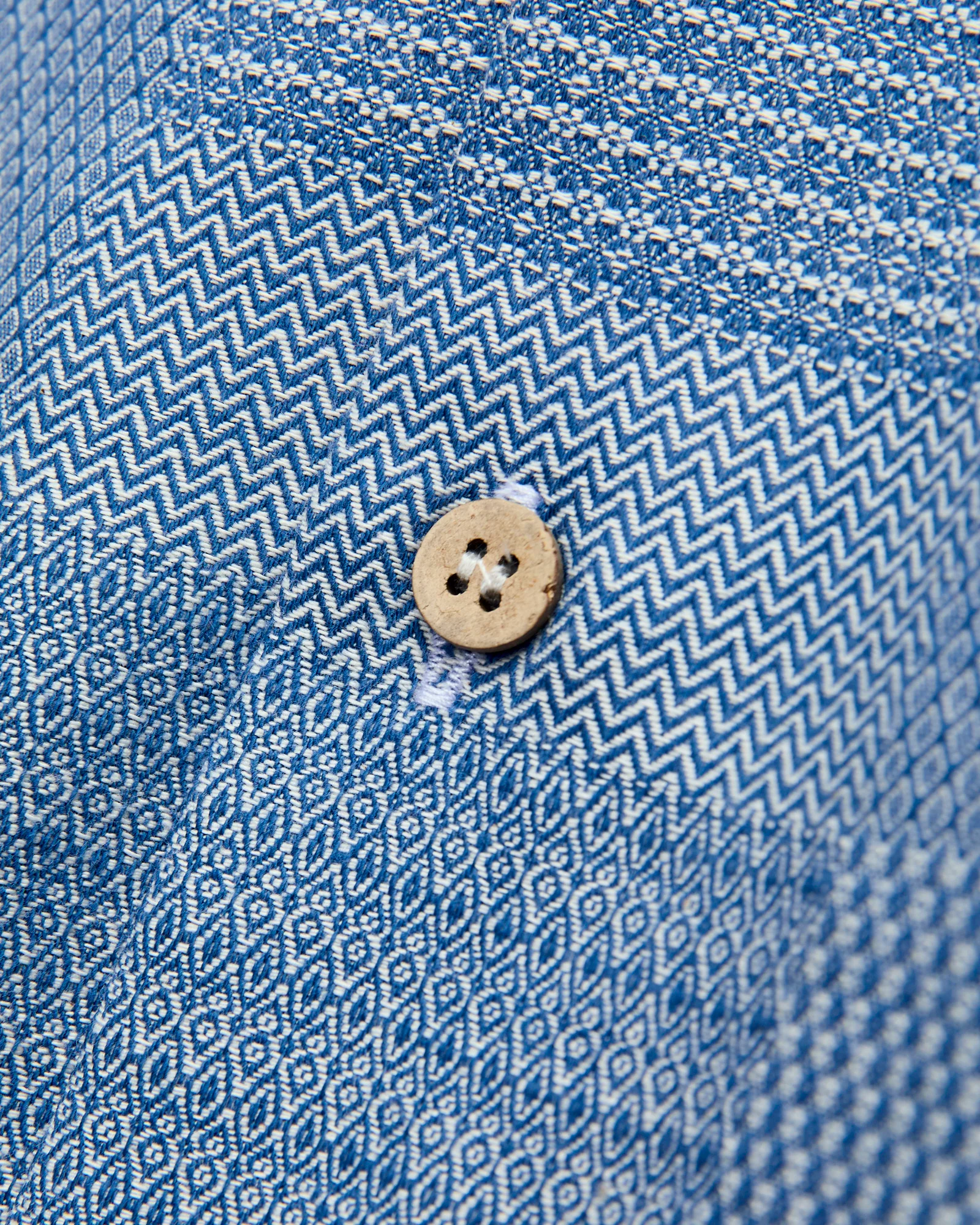 "Dobby Patchwork" Aloha Shirt in Pale Indigo - Image 5