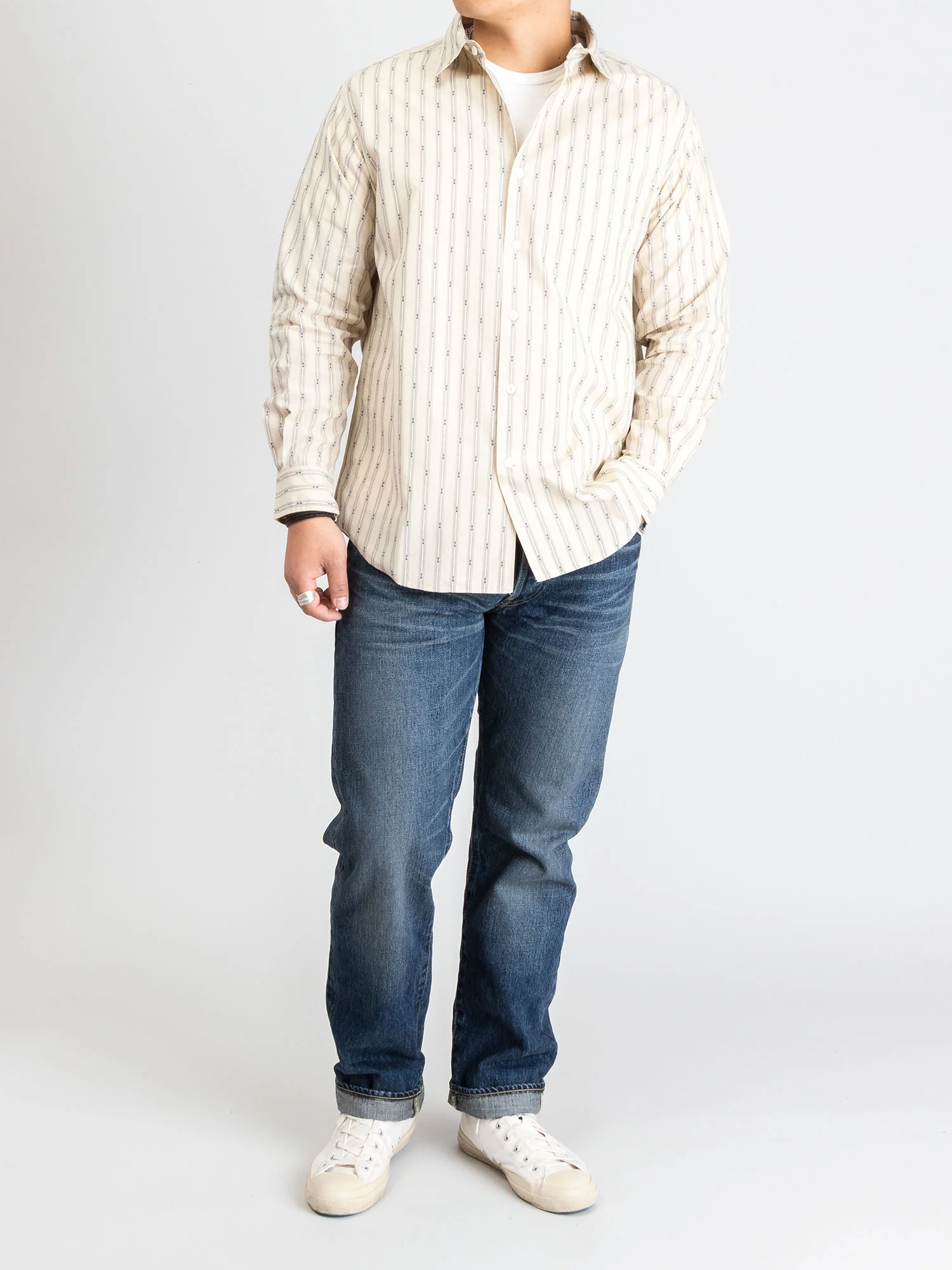 Dobby Stripe Work Shirt in Natural - Image 9