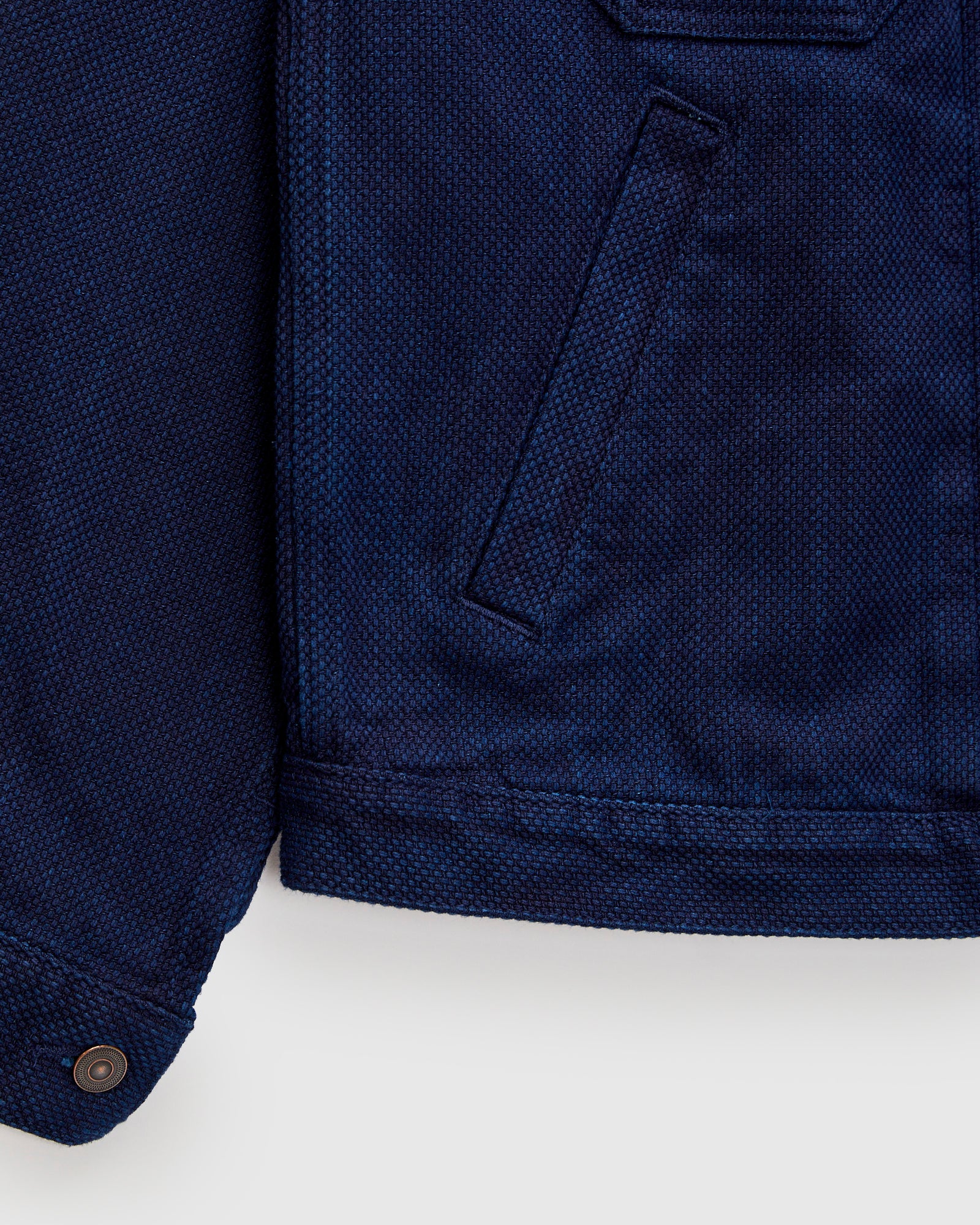Double Cloth Sashiko Trucker Jacket in Pure Indigo - Image 8