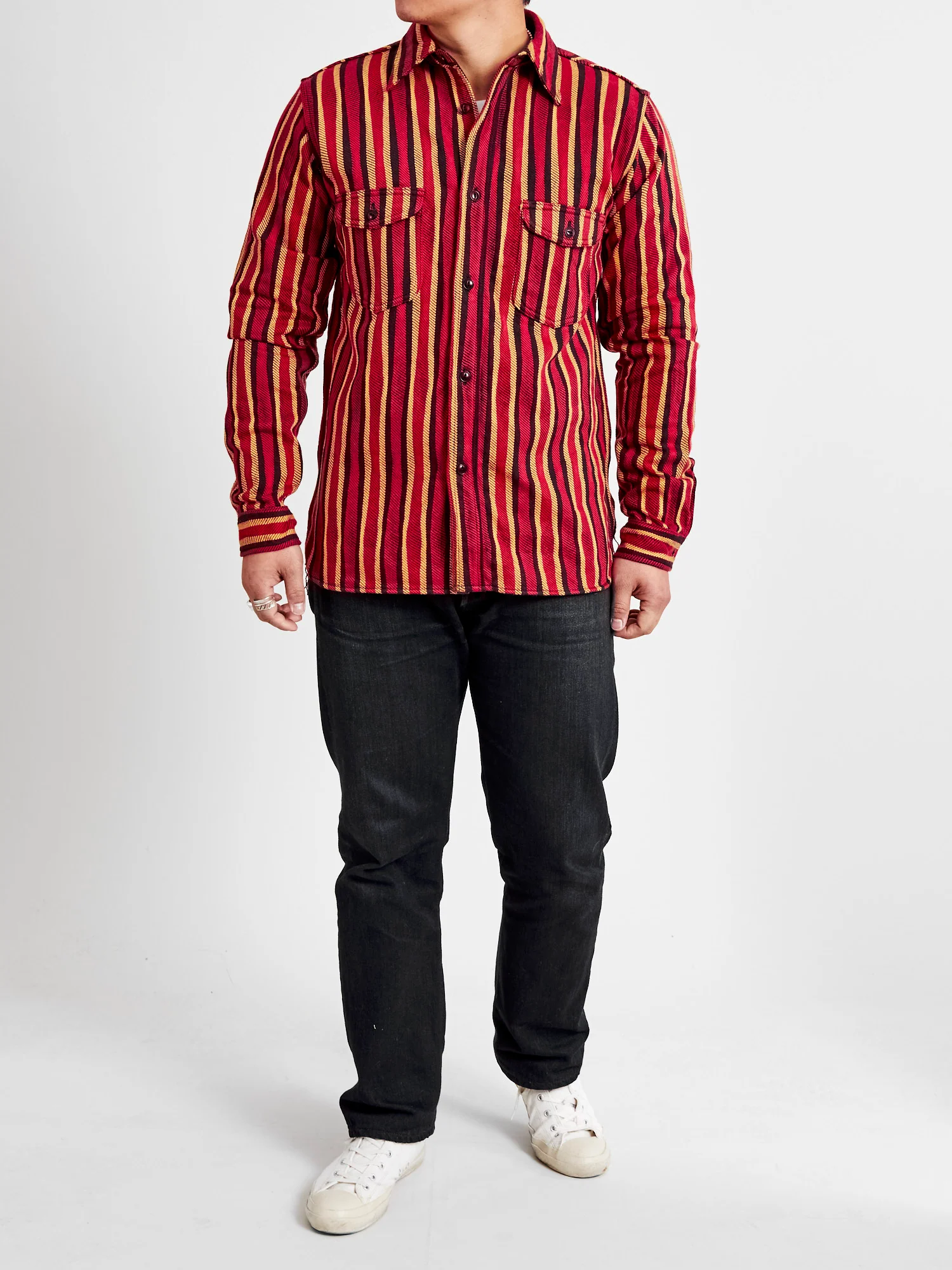 "Drunk Stripe" Flannel Shirt in Red - Image 10