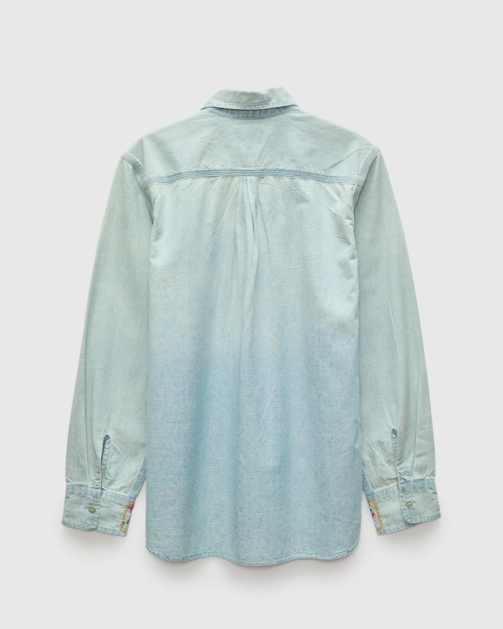 Embroidered Chambray Workshirt in Sunfaded Indigo - Image 3