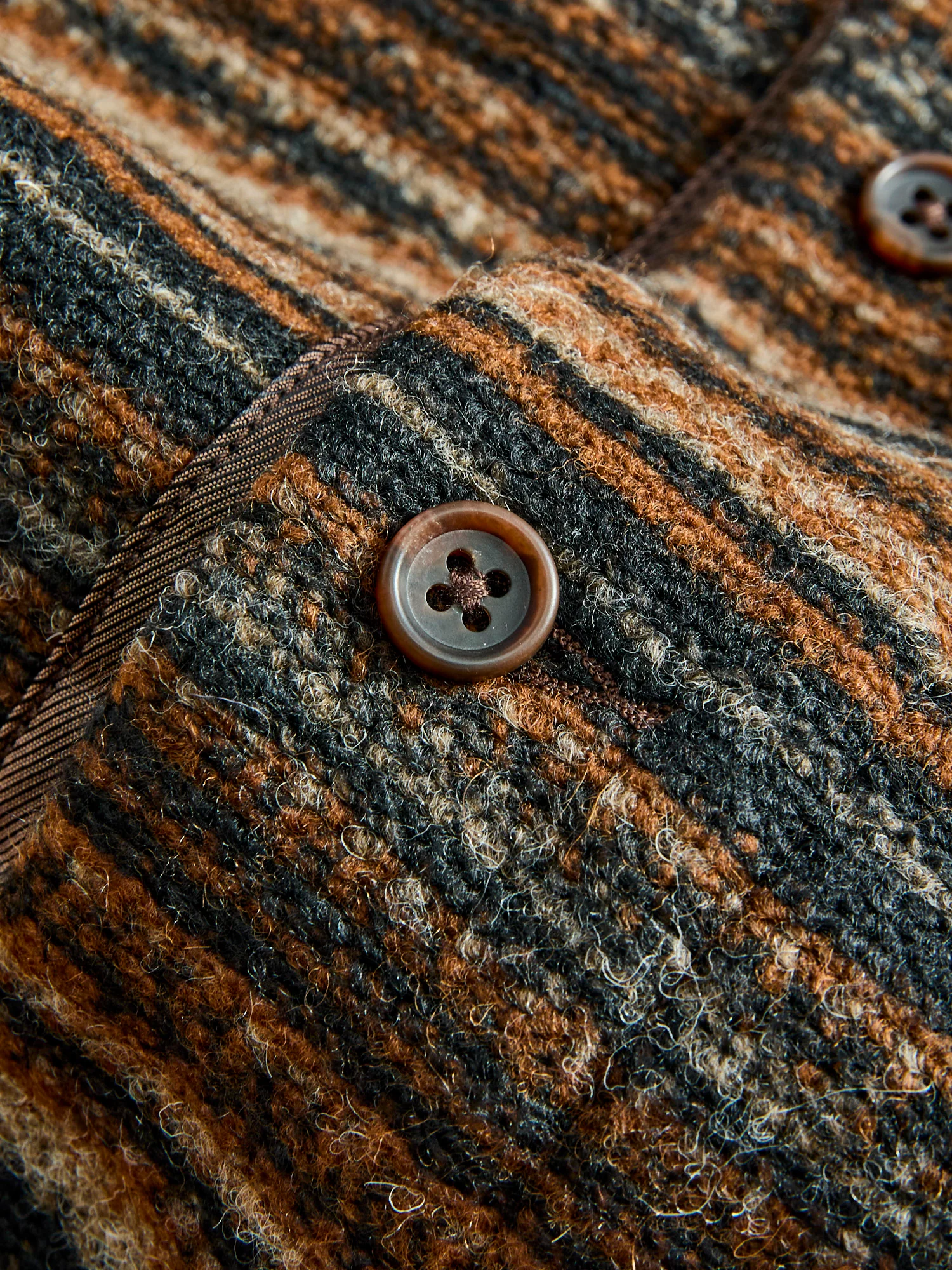 Fair Isle Knit Cardigan Sweater in Brown Stripe - Image 5