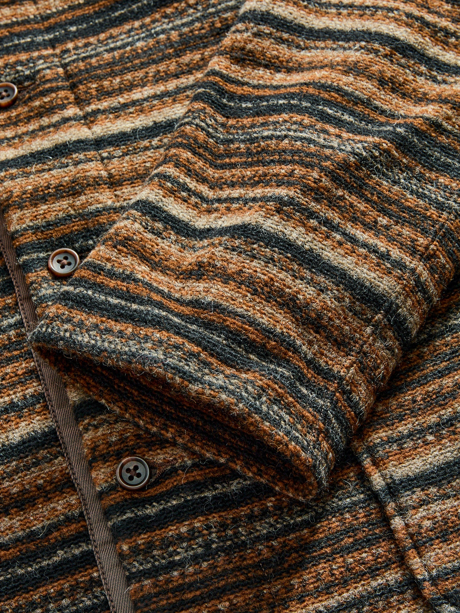 Fair Isle Knit Cardigan Sweater in Brown Stripe - Image 6