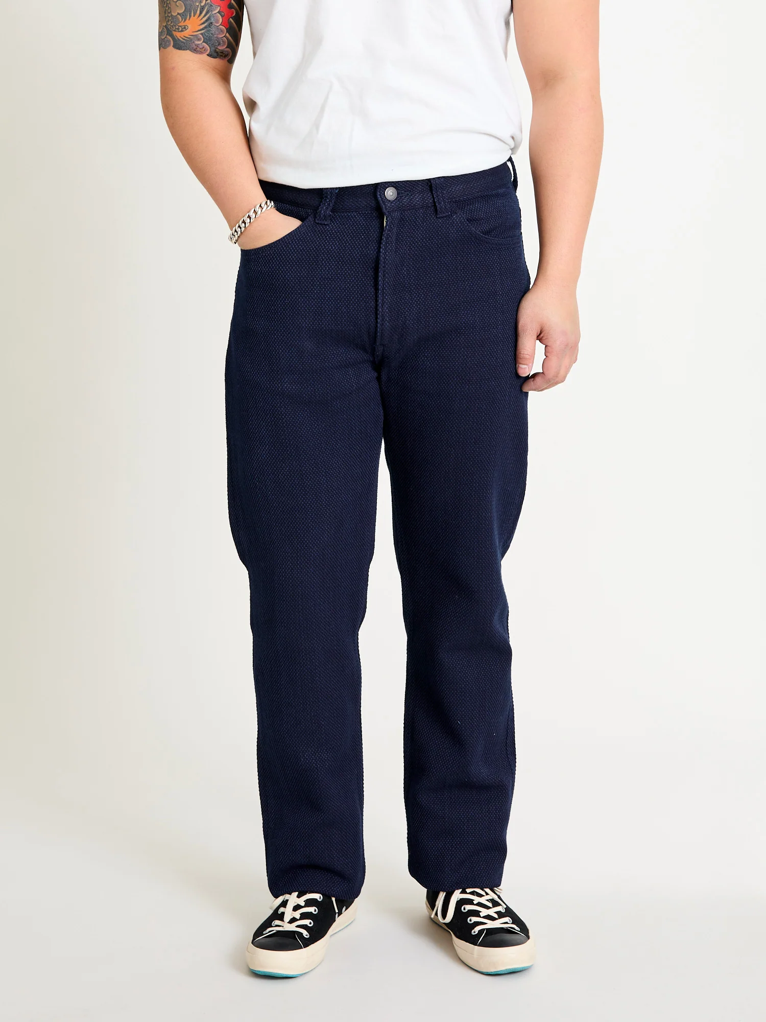 Fine Sashiko Hand Dyed 5-Pocket Pants in Indigo - Image 2