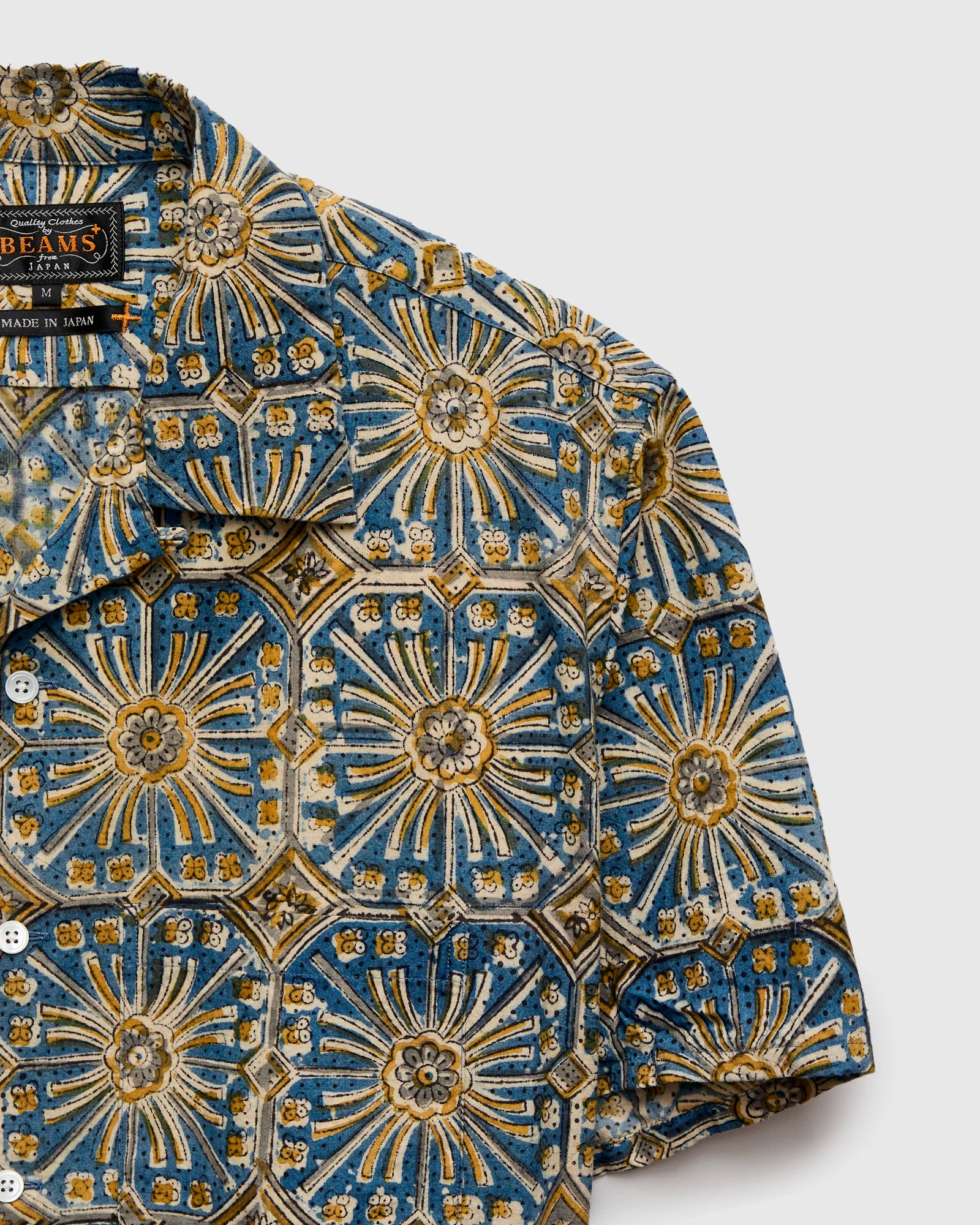 Floral Stamp Block Print Open Collar Shirt in Yellow - Image 4