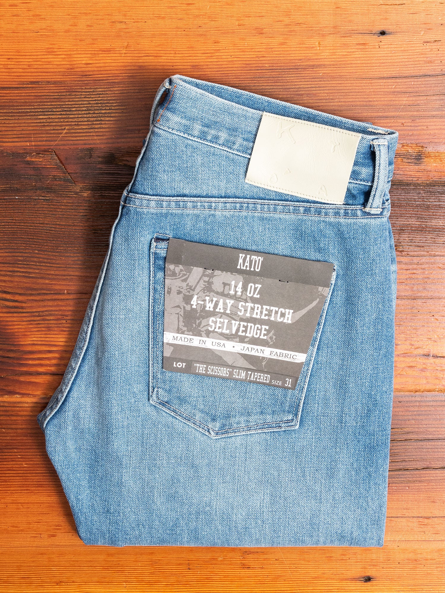 "Geddy" 14oz Washed Indigo Stretch Selvedge Denim - Scissors Slim Tapered - Image 2