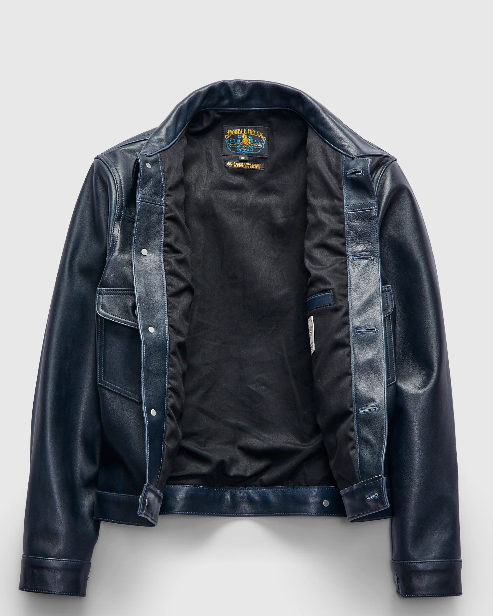 "Gold Digger" Horsehide Leather Jacket in Indigo - Image 3