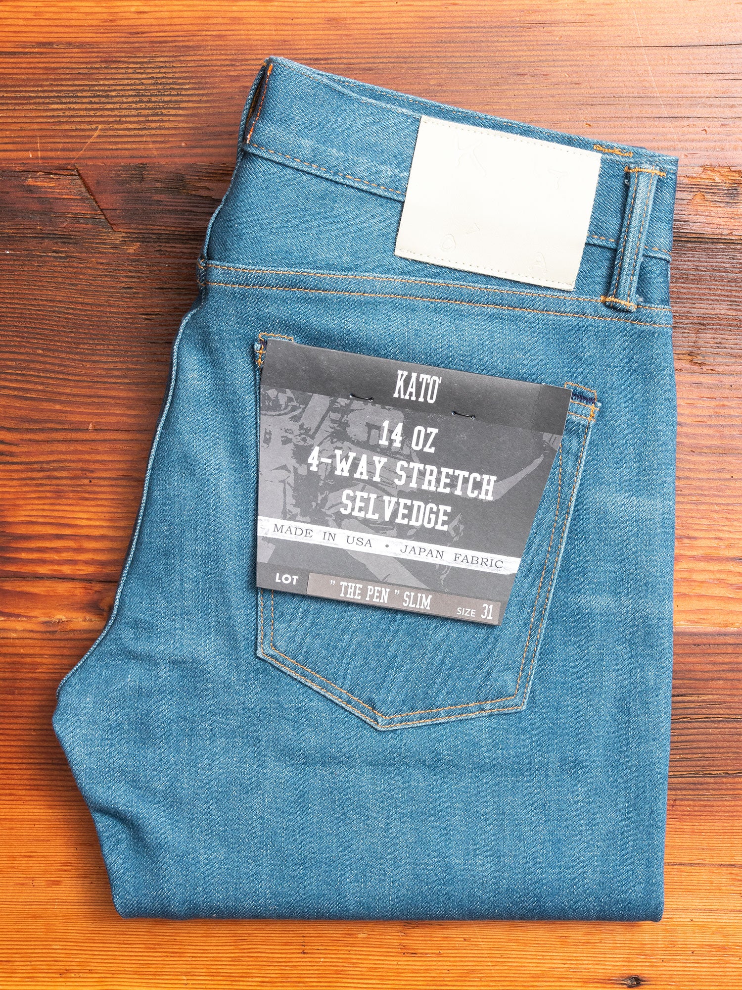 "Halen" 14oz Washed Indigo Stretch Selvedge Denim - Pen Slim - Image 2