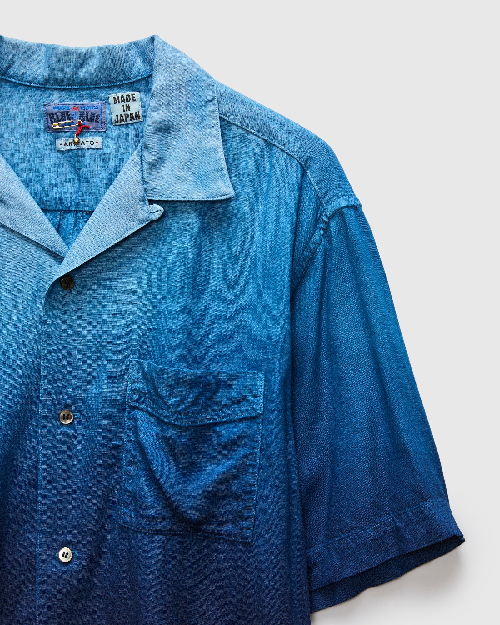 Hand-Dyed Gradation Aloha Shirt in Indigo - Image 6