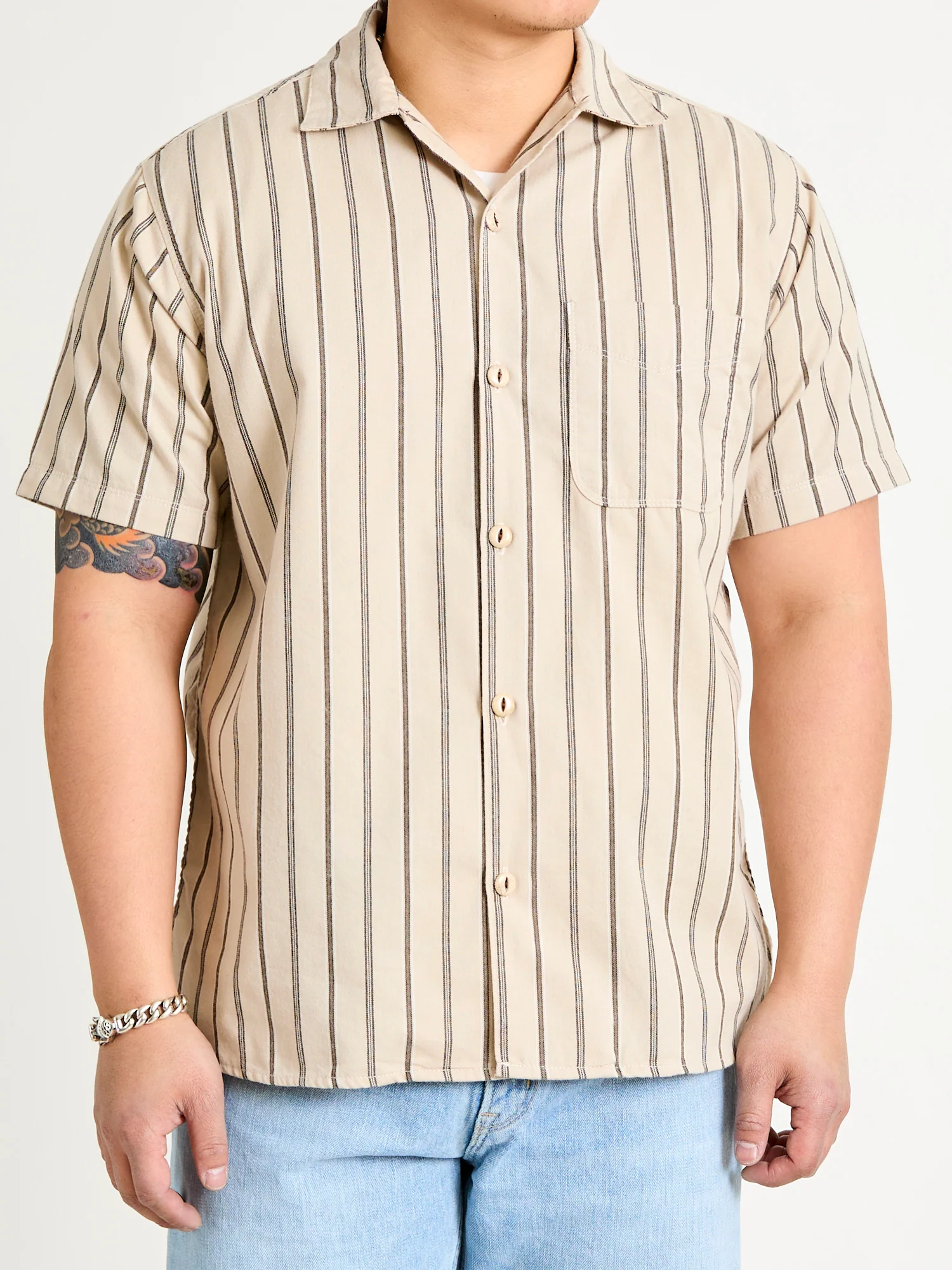 Hawaiian Button-Up Shirt in Stone Stripe - Image 2