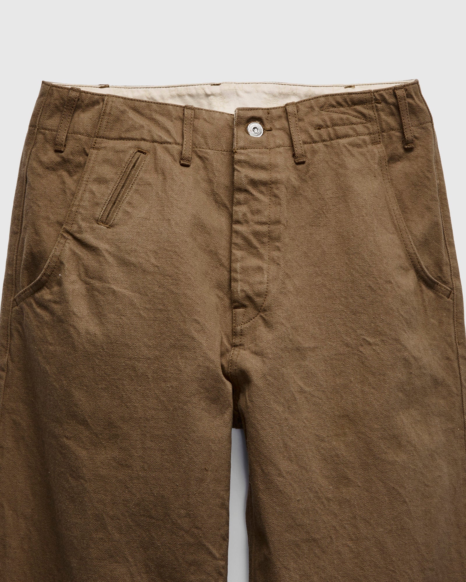 Heavy Chino Wide Straight Trousers in Khaki - Image 4