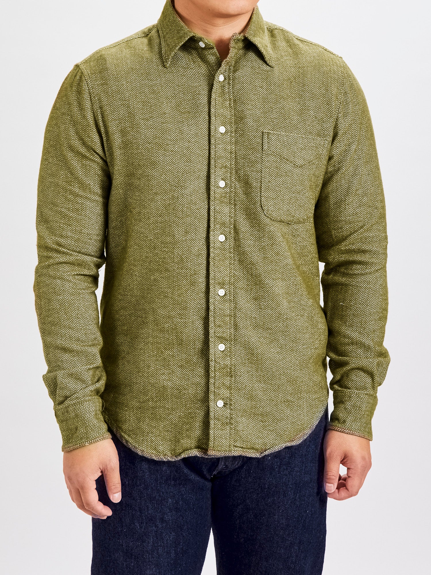 Herringbone Flannel in Olive - Image 2