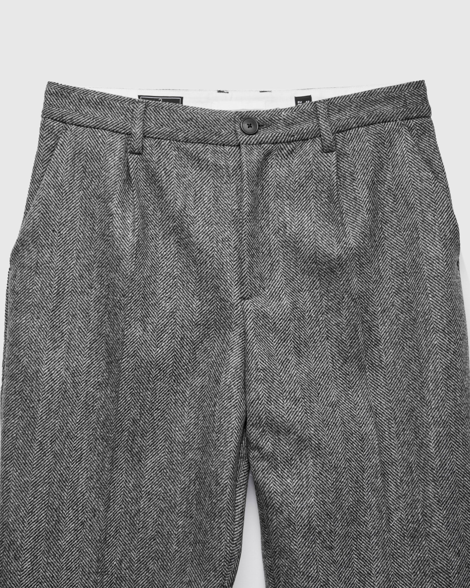 Herringbone Single Pleat Trousers in Grey - Image 4