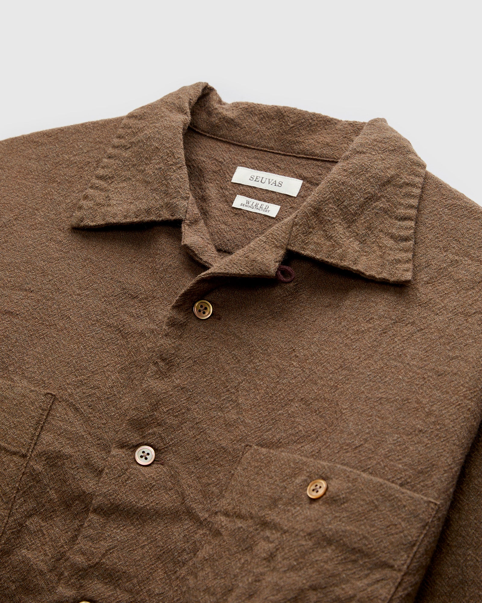 Highland Wool Open Collar Shirt in Brown - Image 4